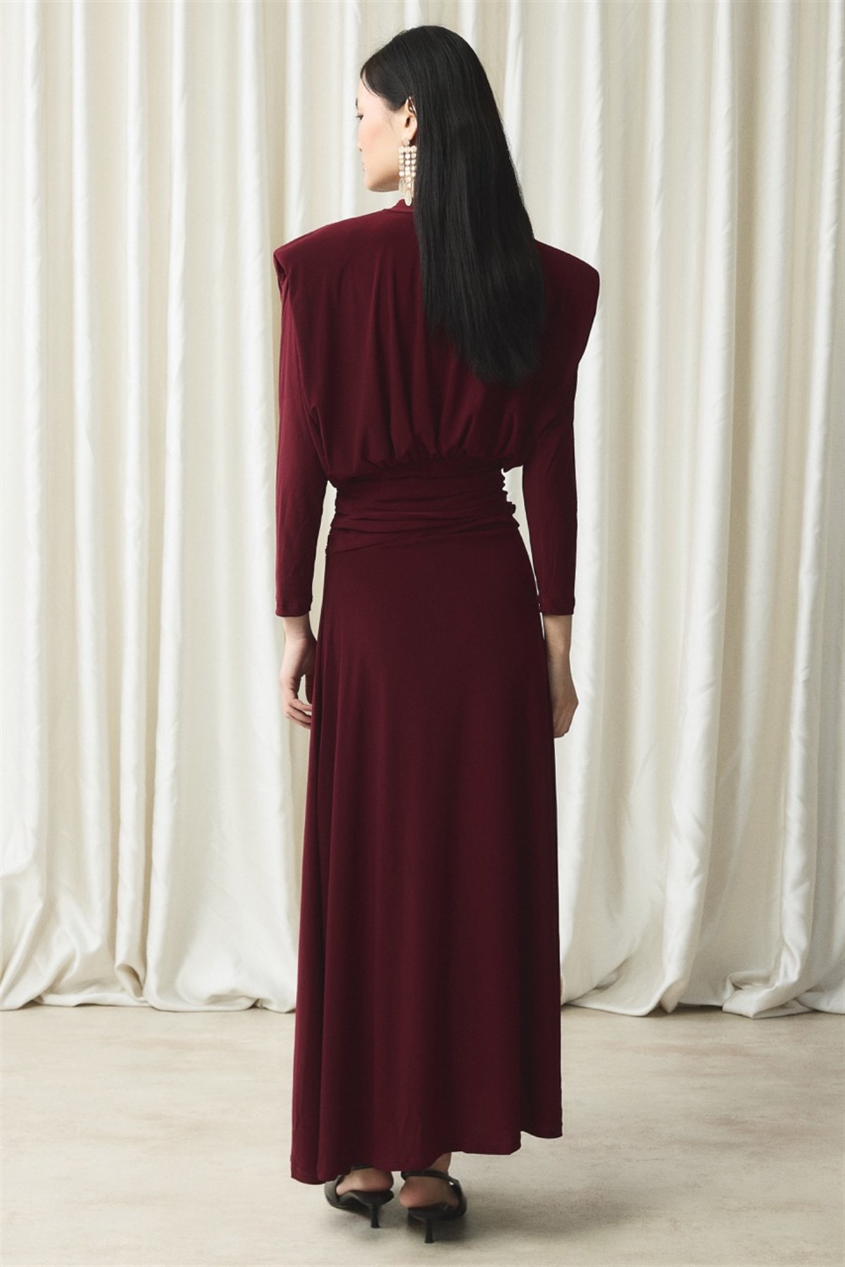 Bel Pileli Sendy Elbise - Bordo