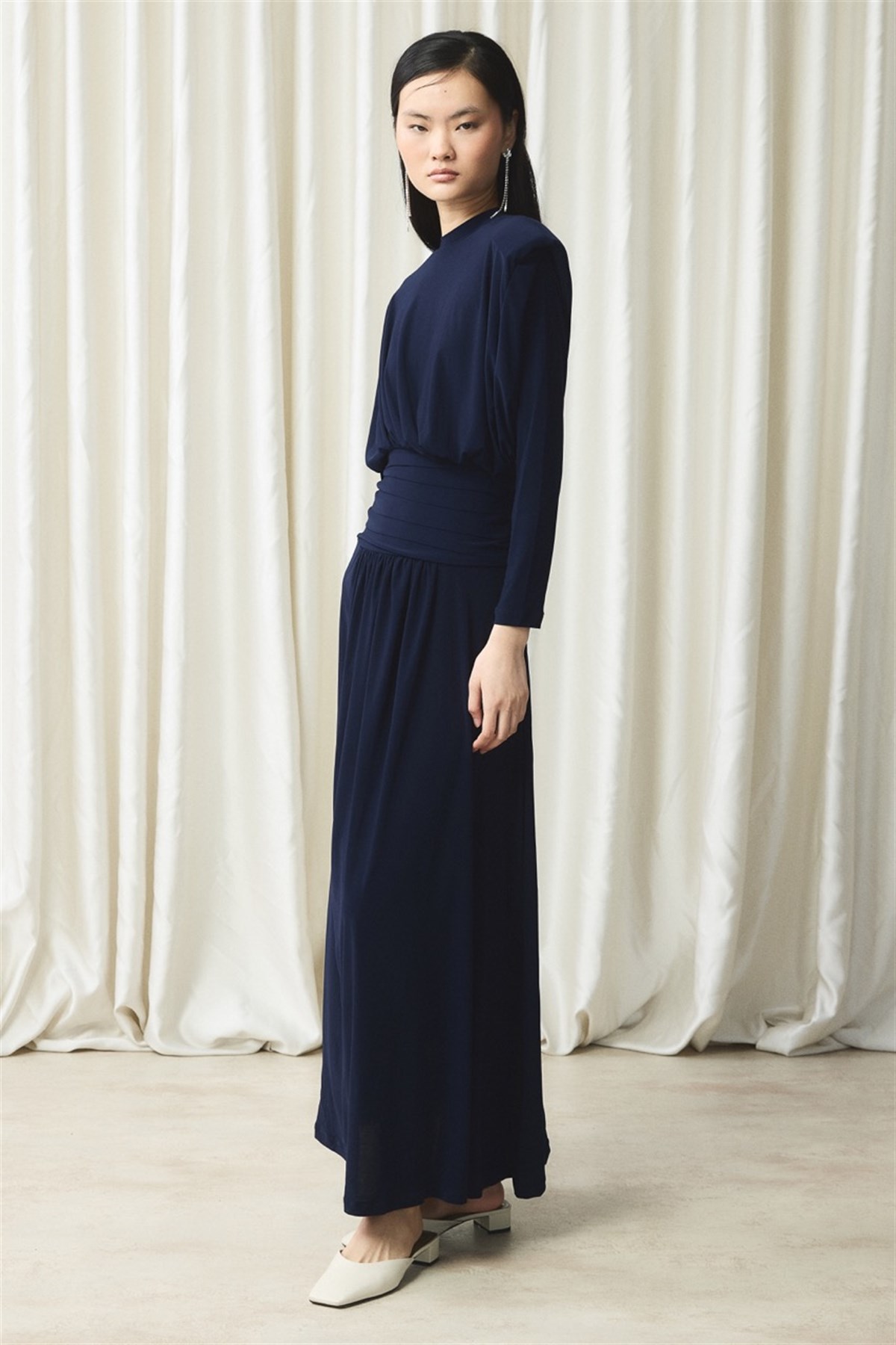 Bel Pileli Sendy Elbise - Lacivert