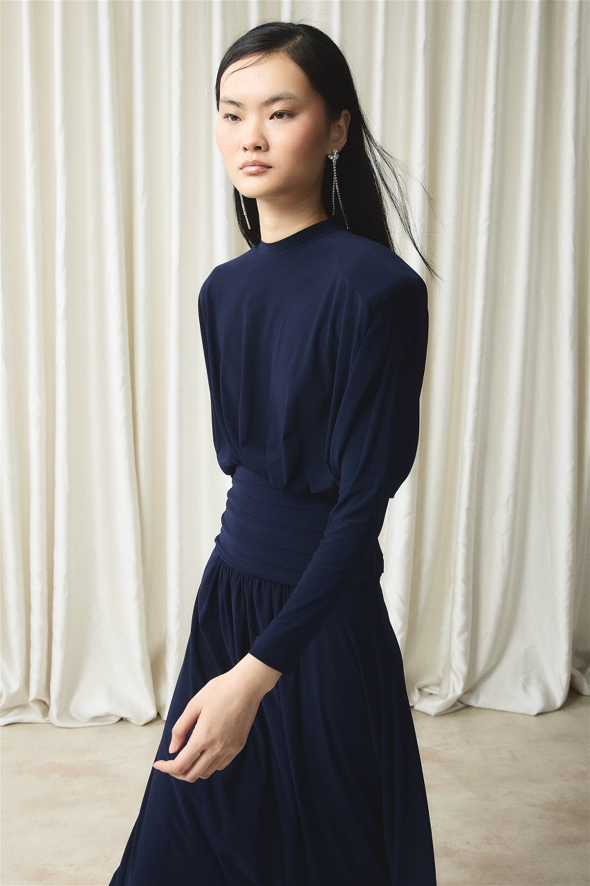 Bel Pileli Sendy Elbise - Lacivert