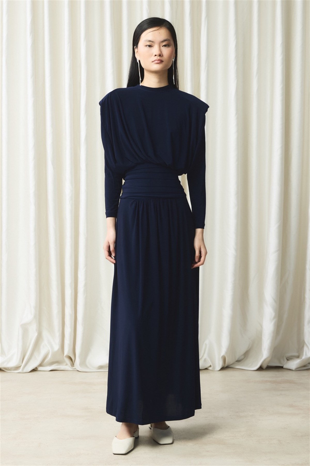 Bel Pileli Sendy Elbise - Lacivert