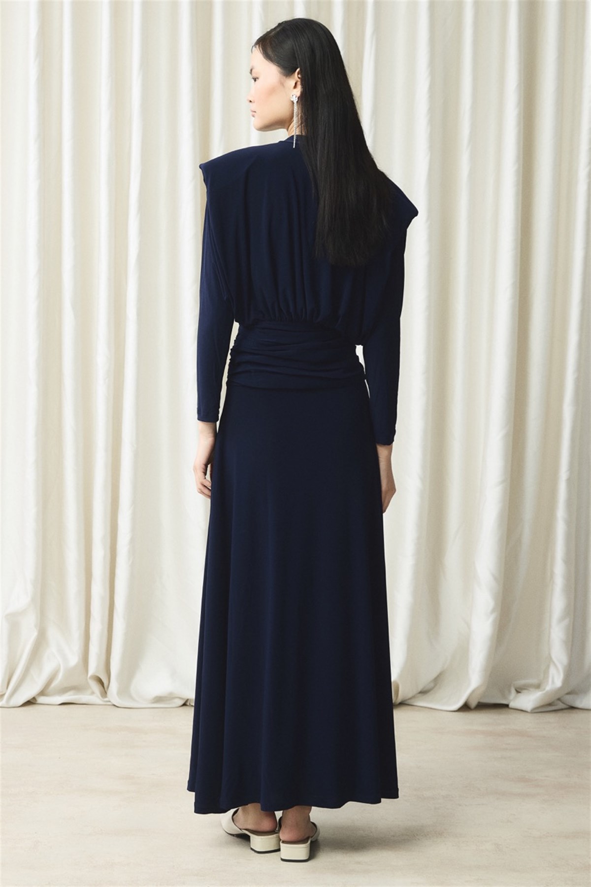 Bel Pileli Sendy Elbise - Lacivert