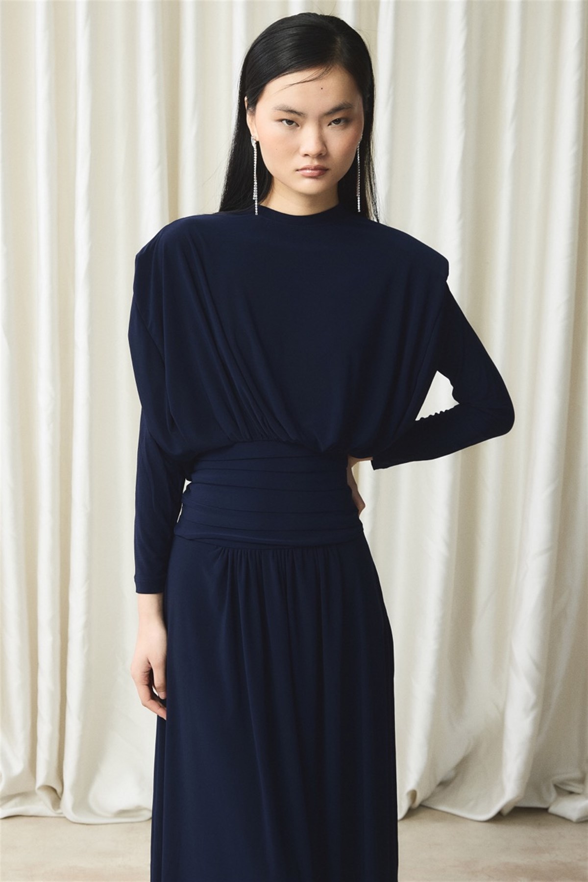 Bel Pileli Sendy Elbise - Lacivert