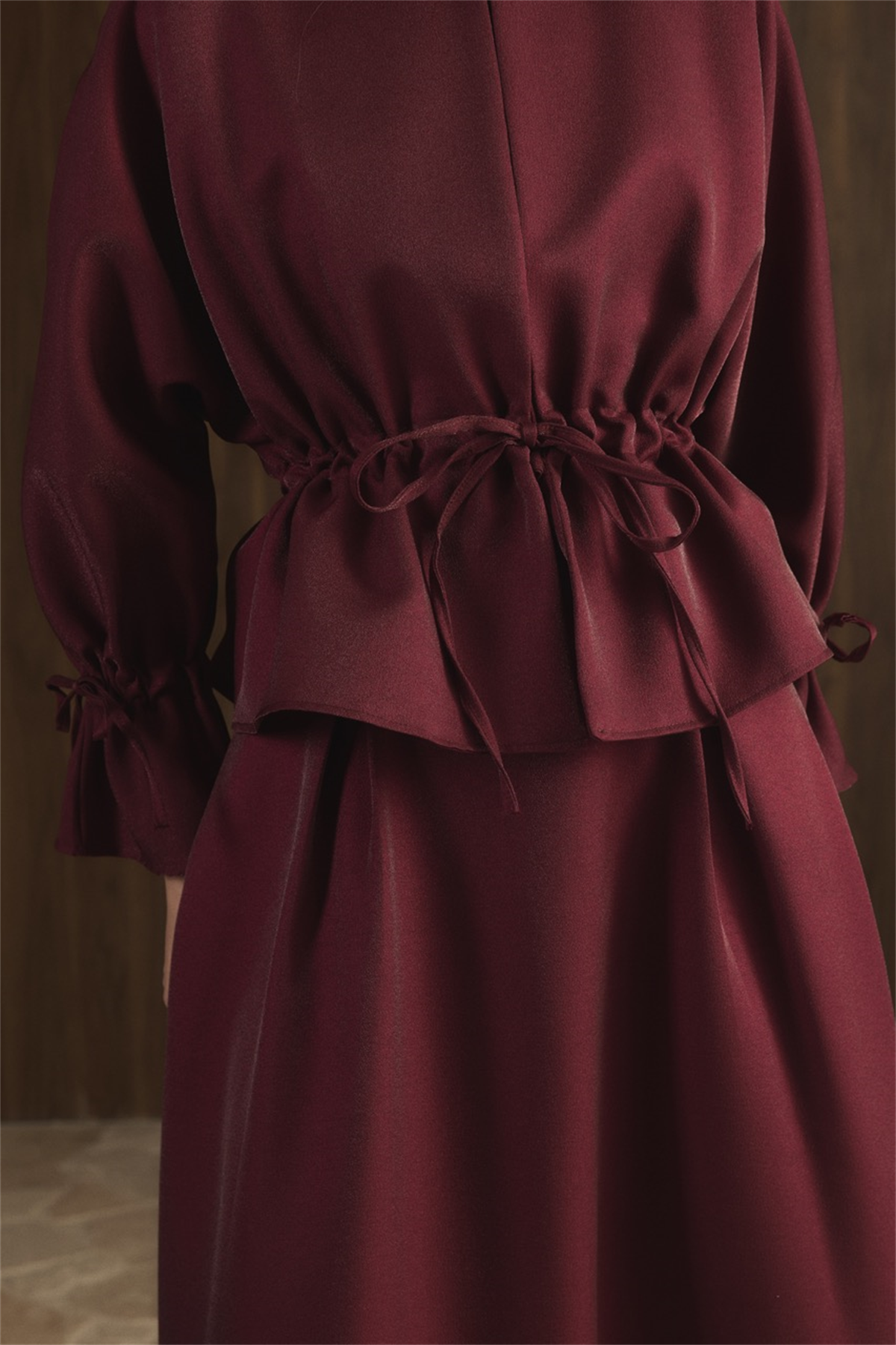 Bel Tünelli Simli Etek Takım - Bordo