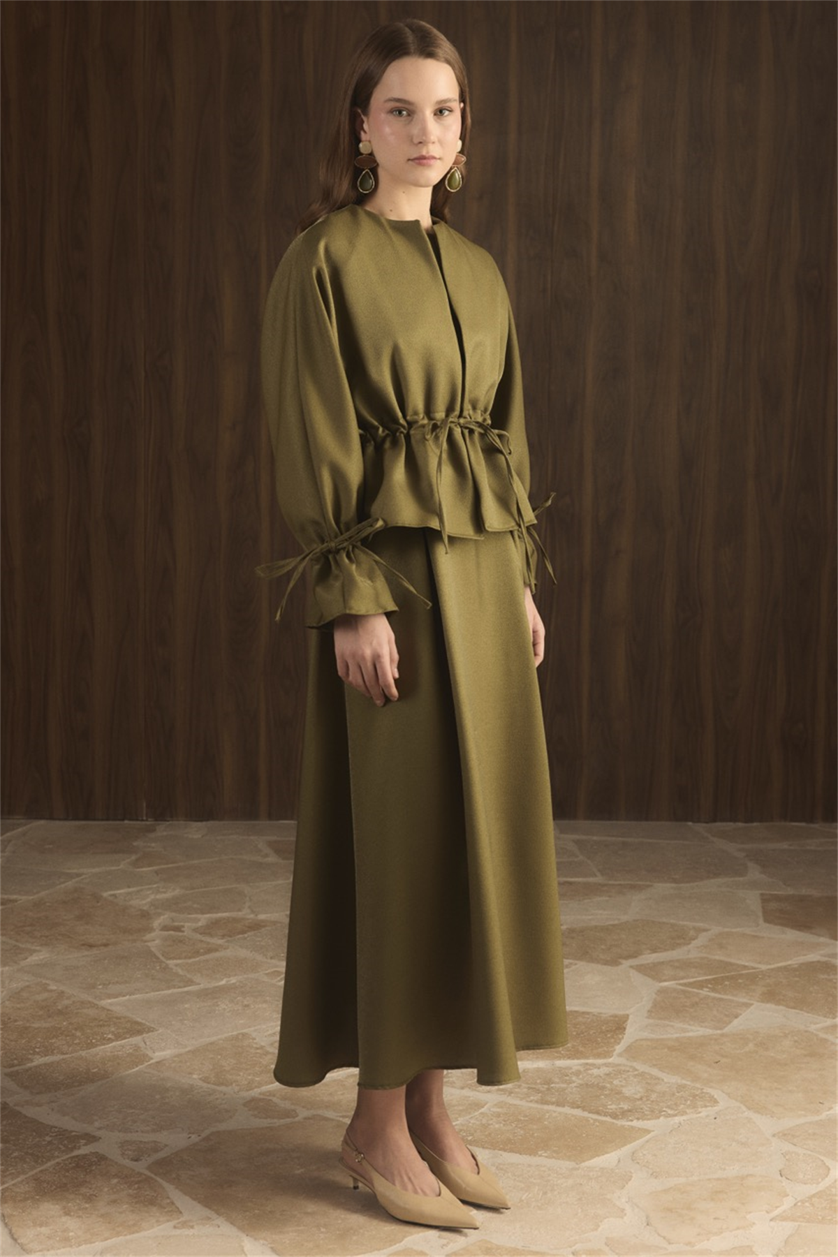 Bel Tünelli Simli Etek Takım - Yeşil