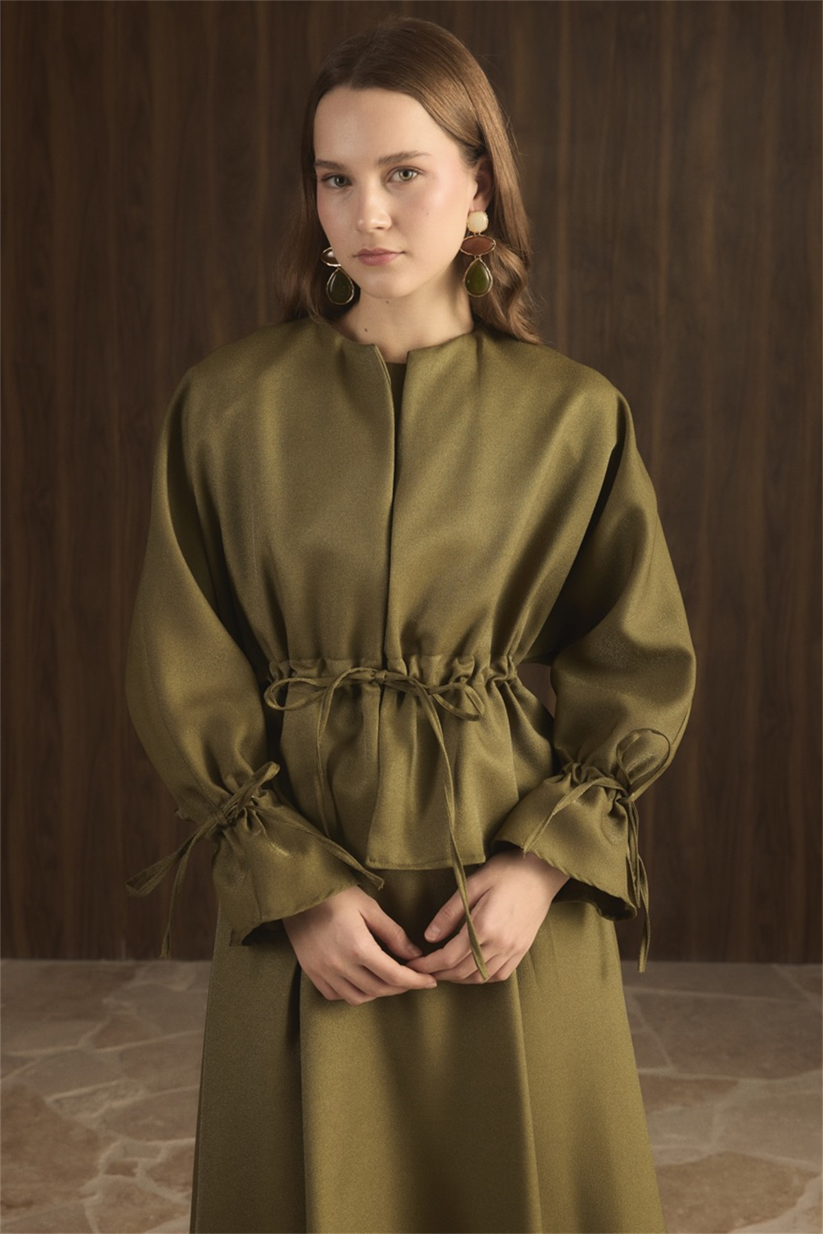 Bel Tünelli Simli Etek Takım - Yeşil