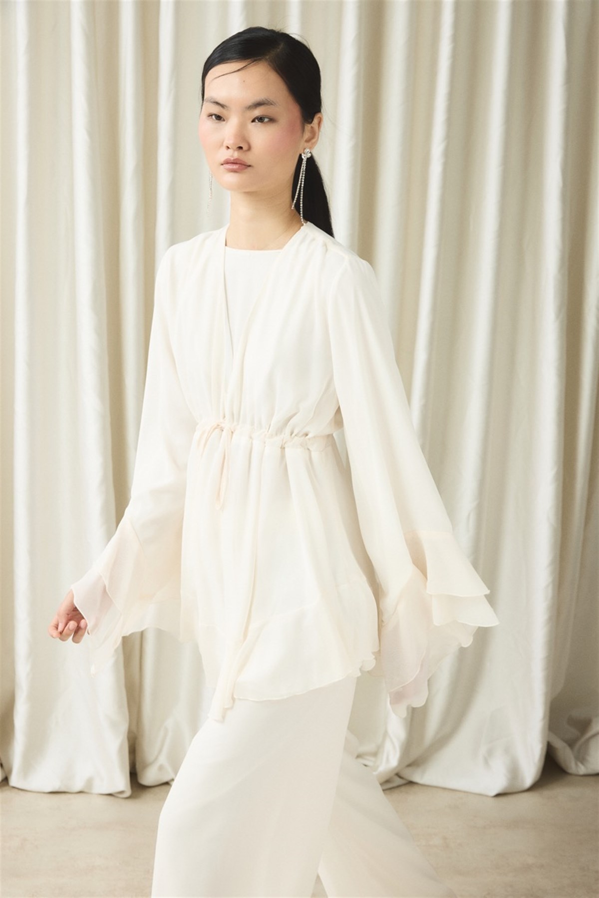 Bel Tünelli Şifon Takım - Ekru