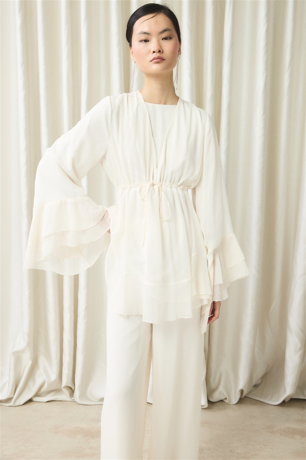 Bel Tünelli Şifon Takım - Ekru