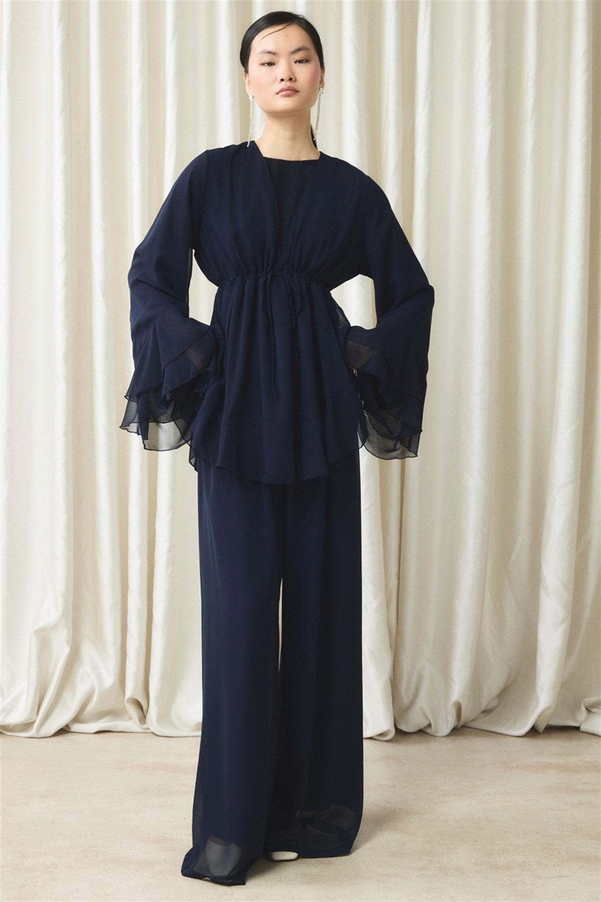 Bel Tünelli Şifon Takım - Lacivert