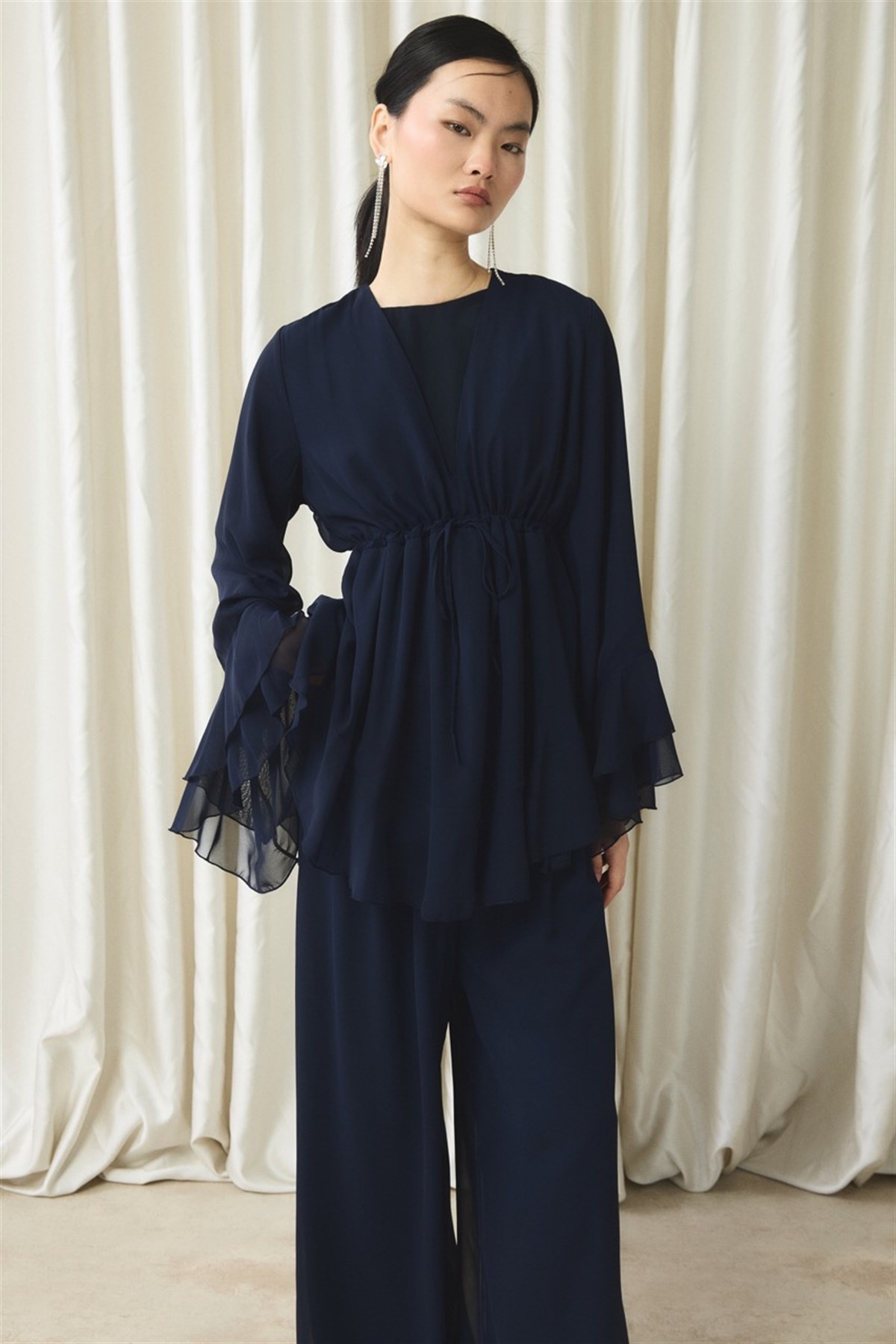 Bel Tünelli Şifon Takım - Lacivert