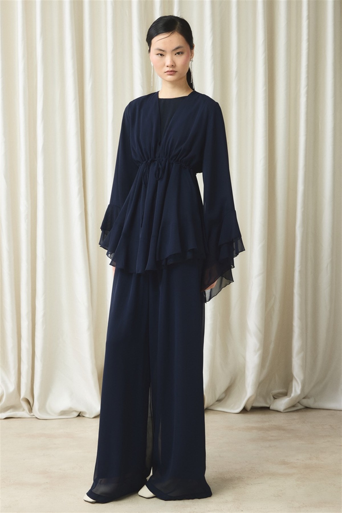 Bel Tünelli Şifon Takım - Lacivert