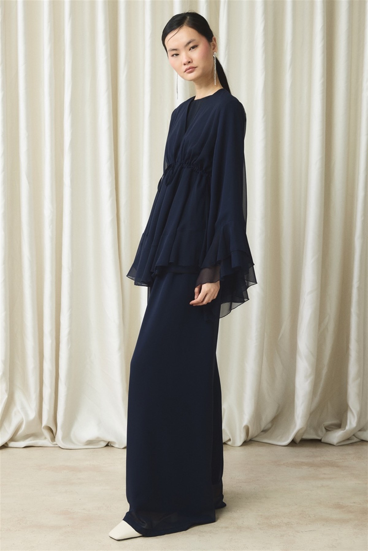 Bel Tünelli Şifon Takım - Lacivert