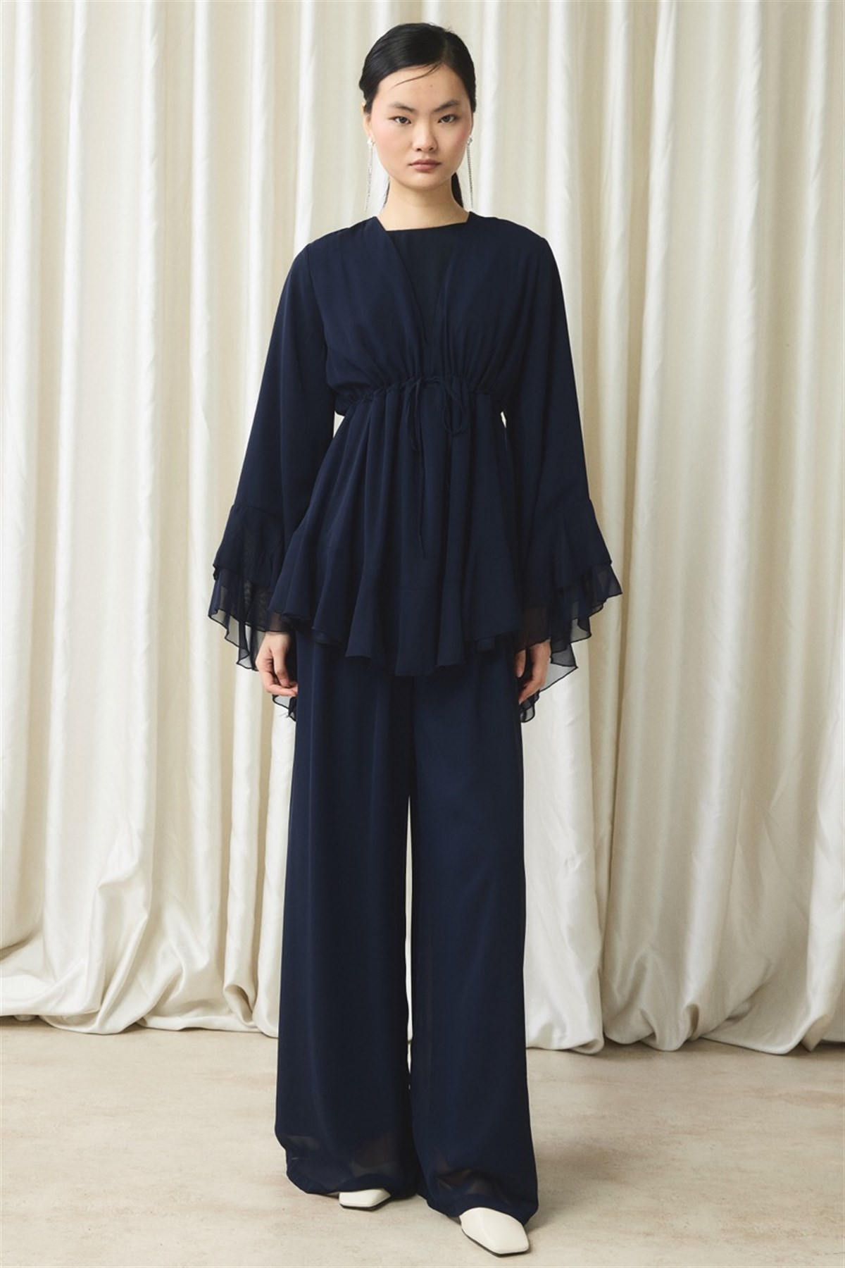 Bel Tünelli Şifon Takım - Lacivert