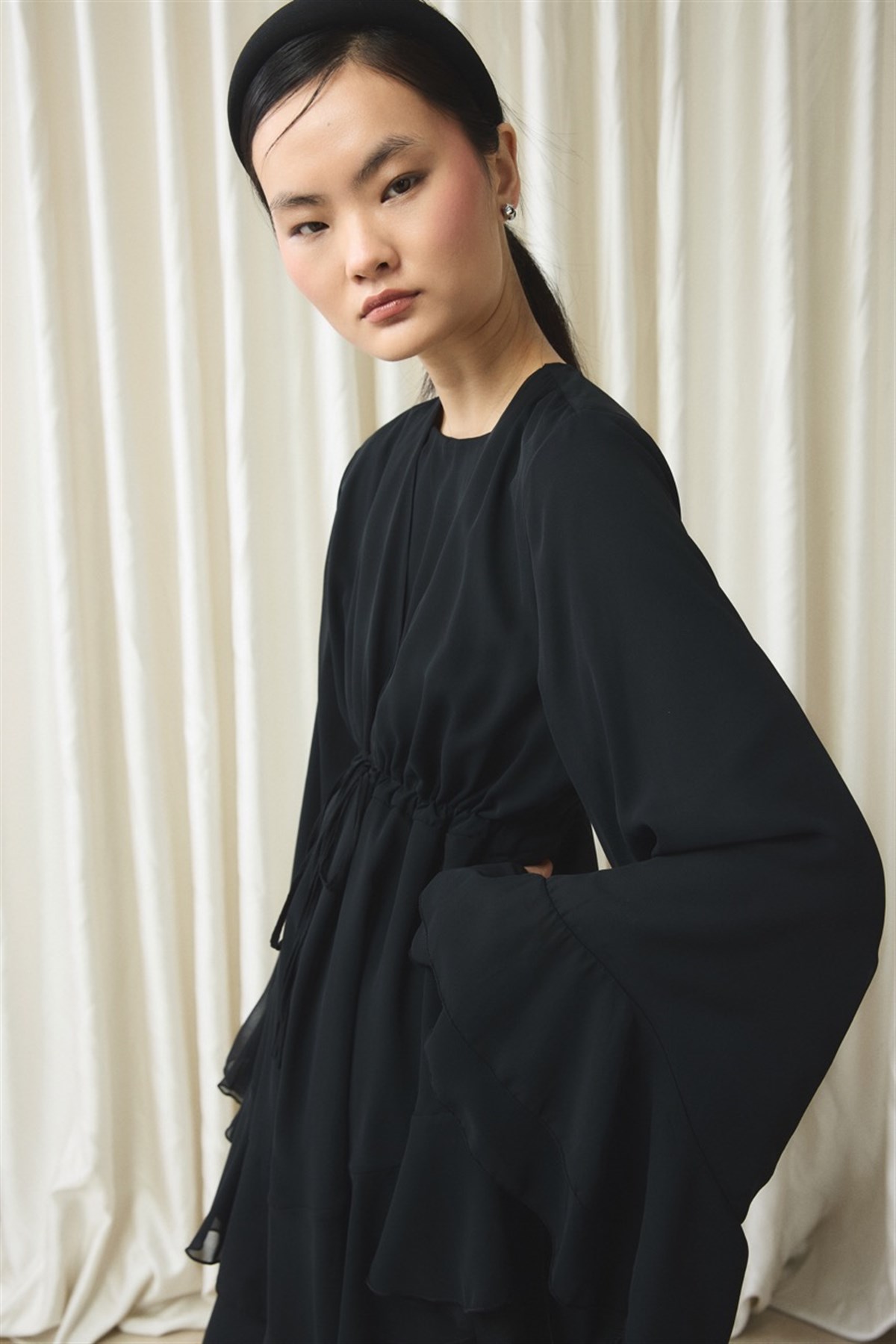 Bel Tünelli Şifon Takım - Siyah