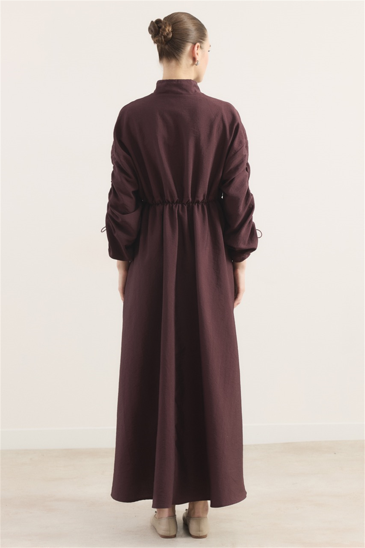 Beli Tünelli Çift Cep Detaylı Elbise - Mürdüm