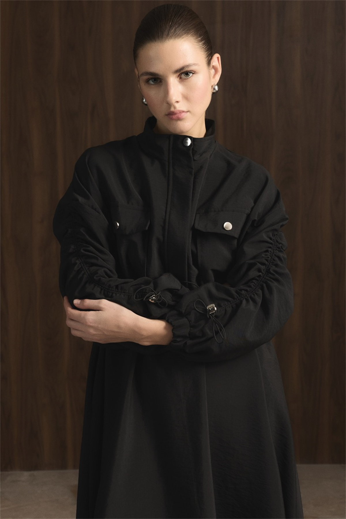 Beli Tünelli Çift Cep Detaylı Elbise - Siyah