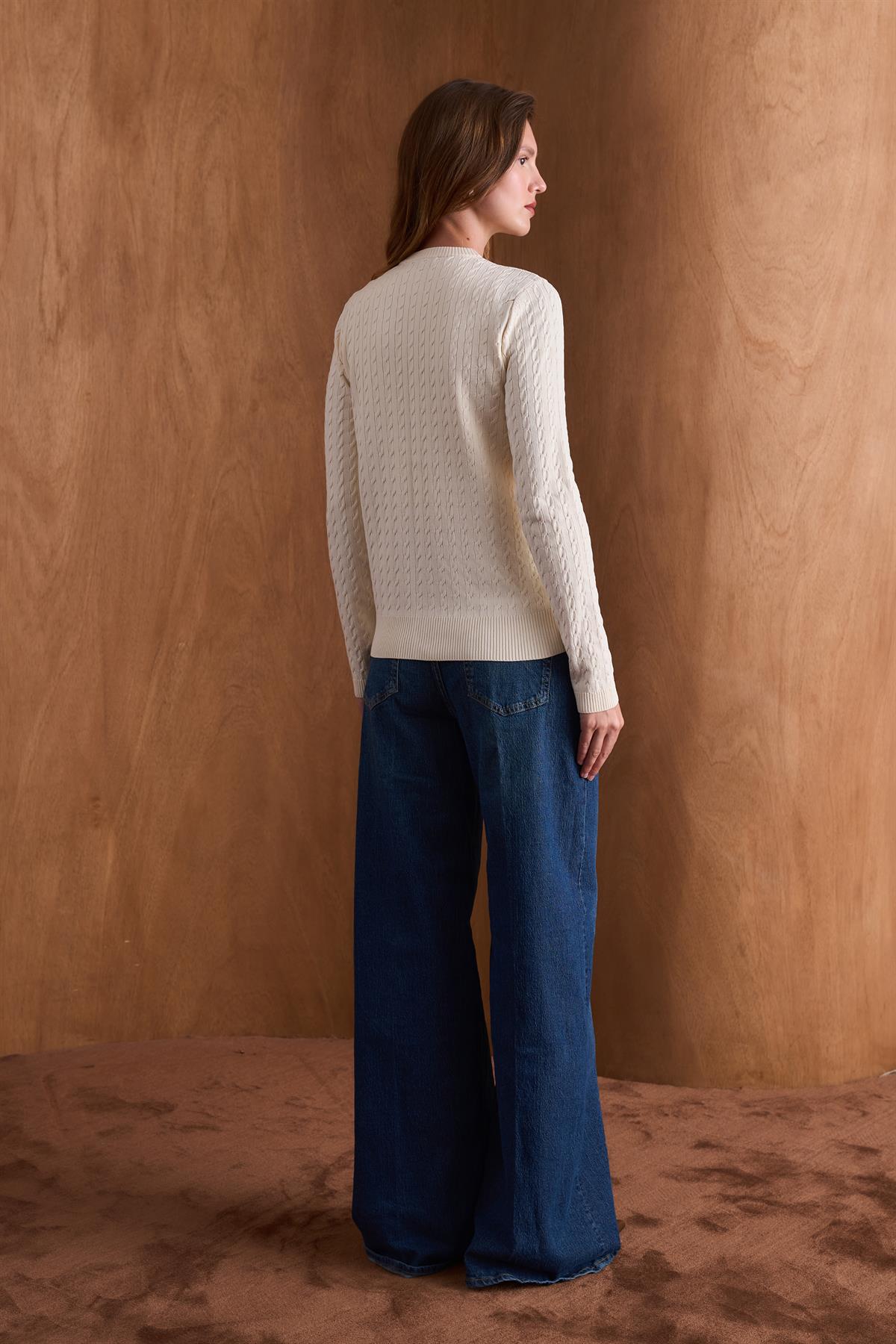 Bella Gold Düğmeli Triko Hırka - Bej