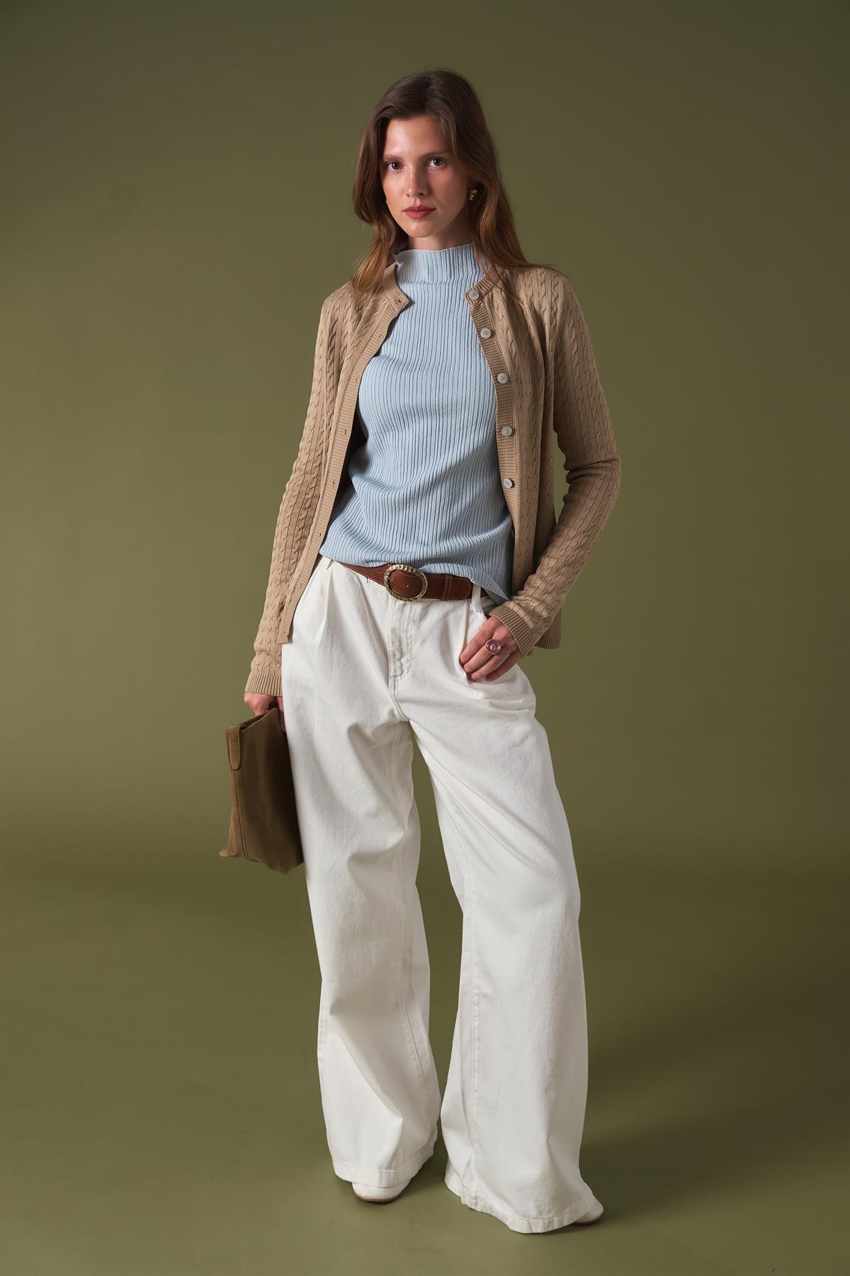 Bella Gold Düğmeli Triko Hırka - Mocha