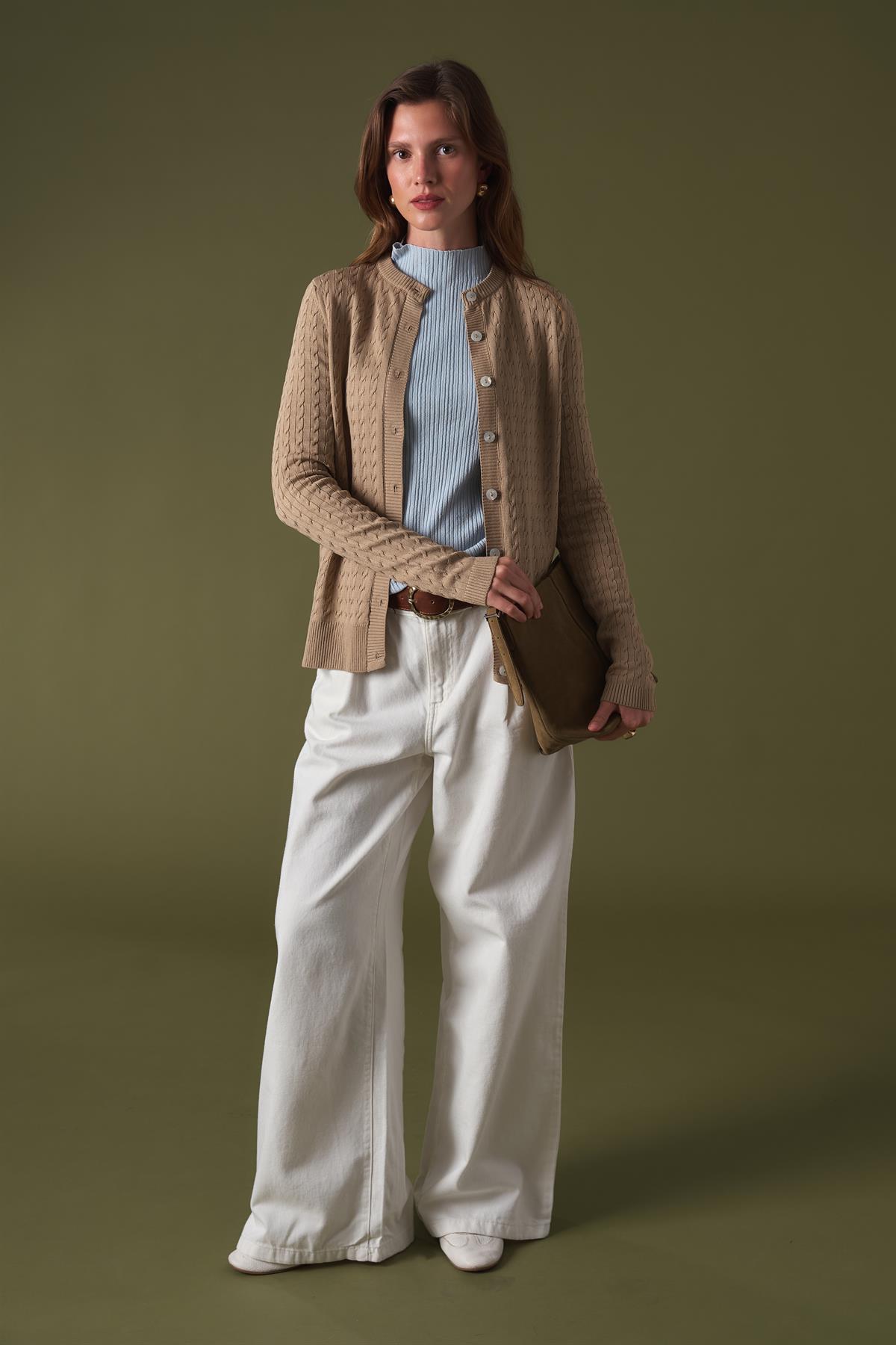 Bella Gold Düğmeli Triko Hırka - Mocha