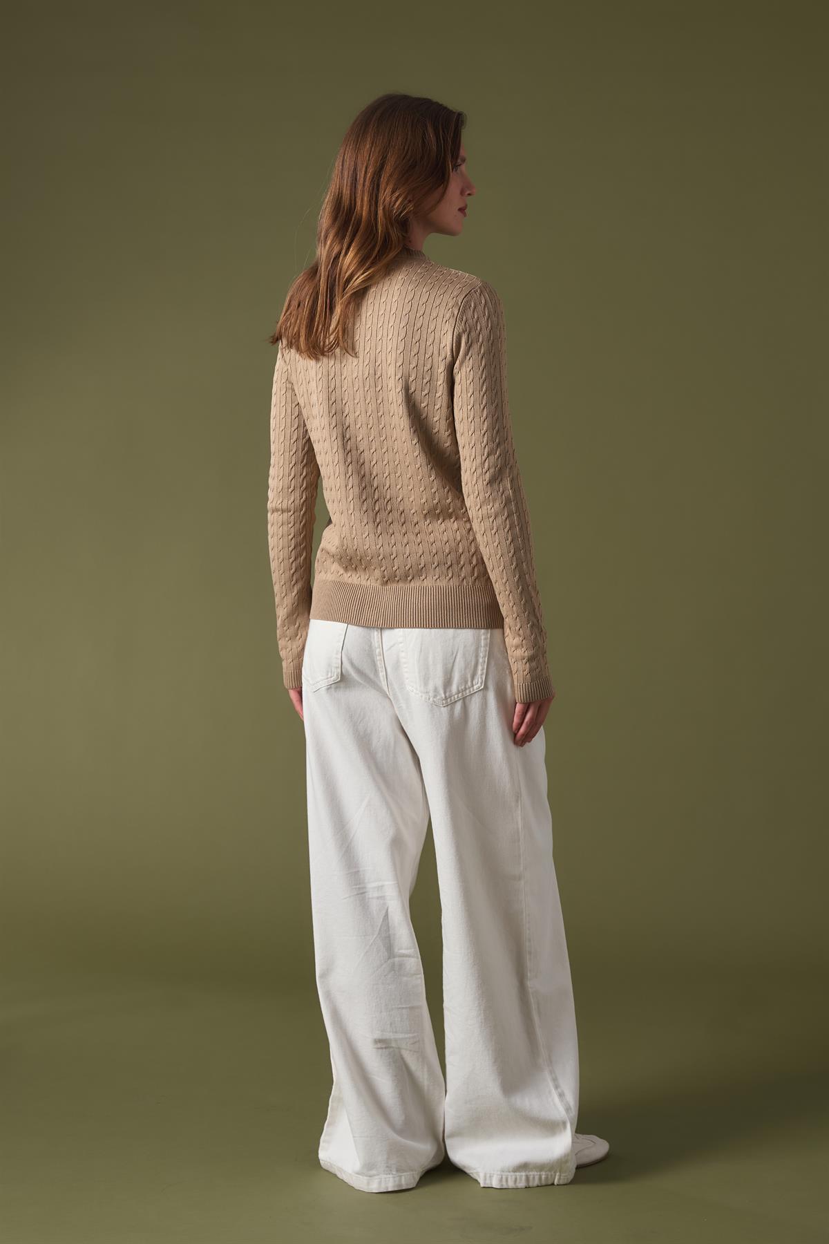 Bella Gold Düğmeli Triko Hırka - Mocha