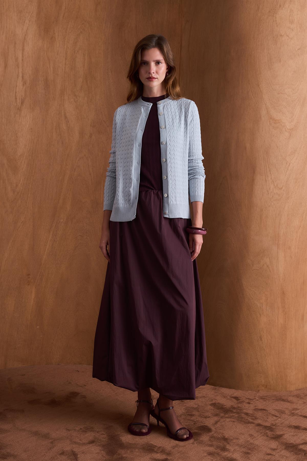 Bella Gold Düğmeli Triko Hırka - Soft Mavi