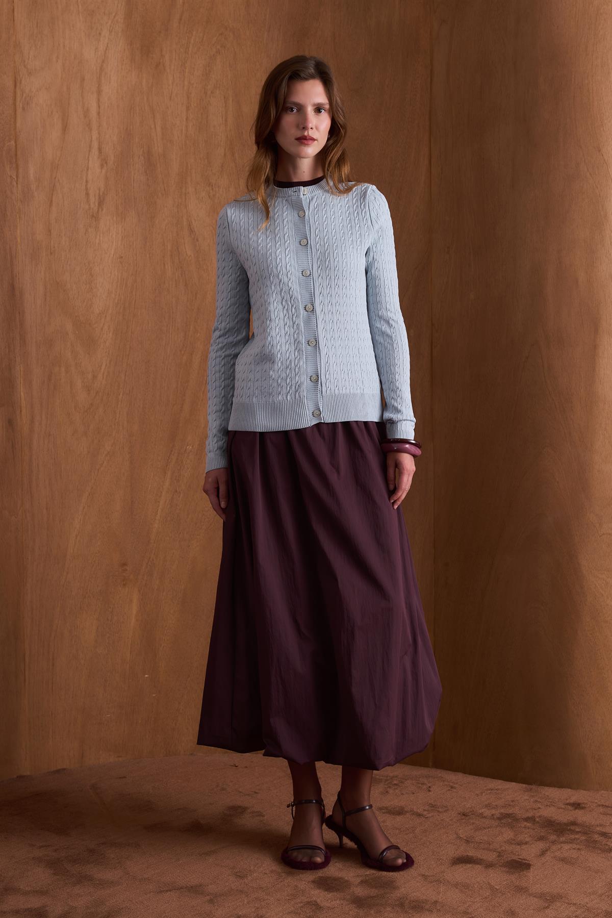 Bella Gold Düğmeli Triko Hırka - Soft Mavi