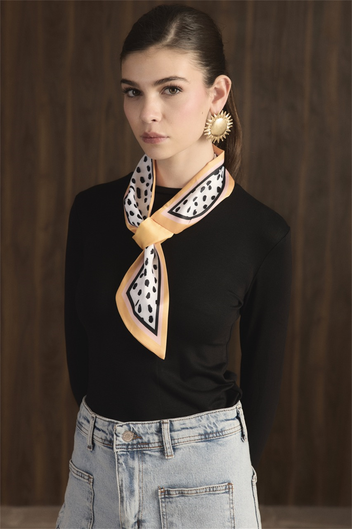 Benekli İçten Geçme Kravat Fular - Sarı