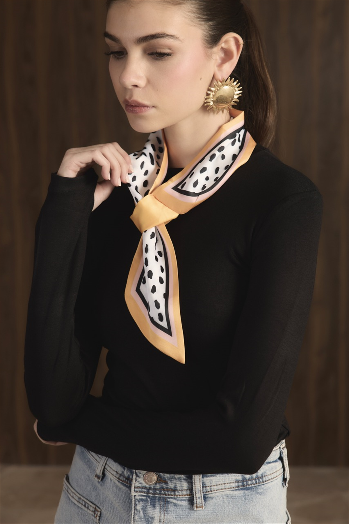 Benekli İçten Geçme Kravat Fular - Sarı