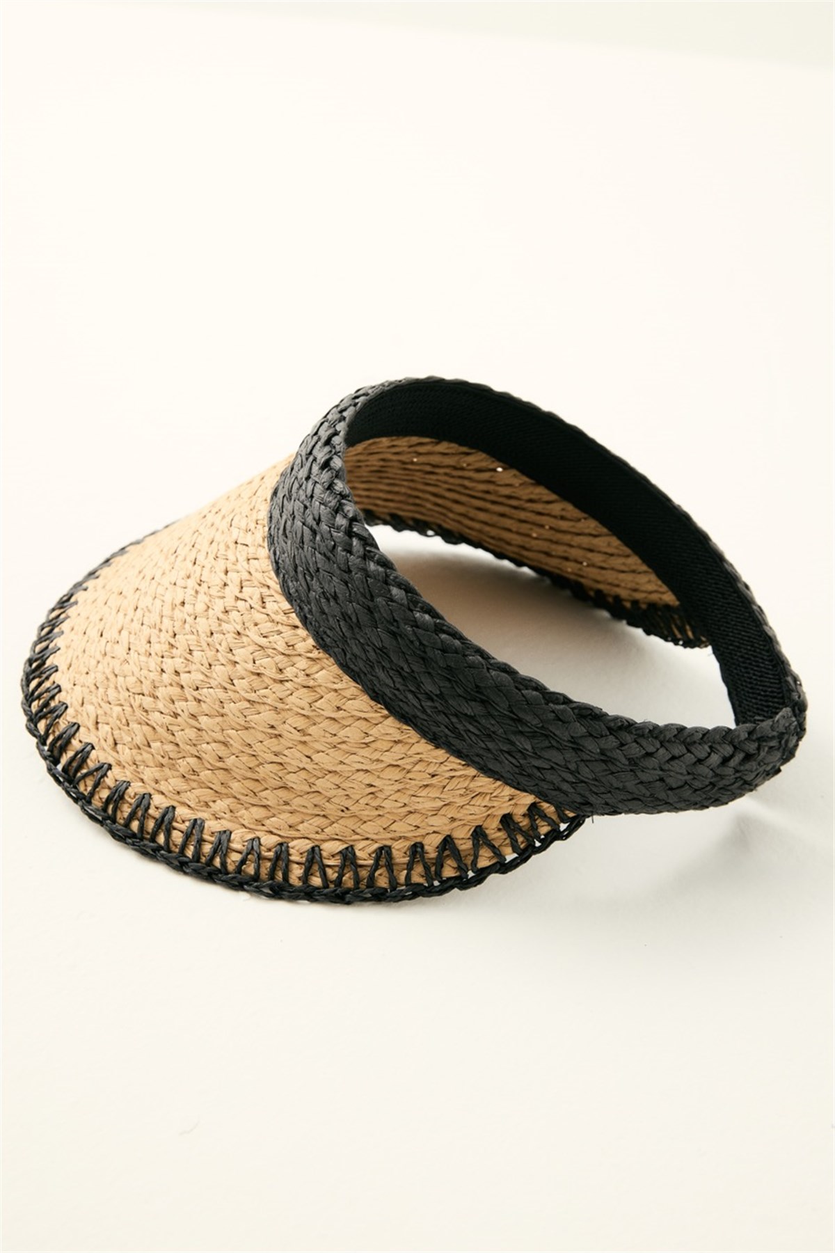 Biyesi Zikzak Detaylı Hasır Vizör Şapka - Camel