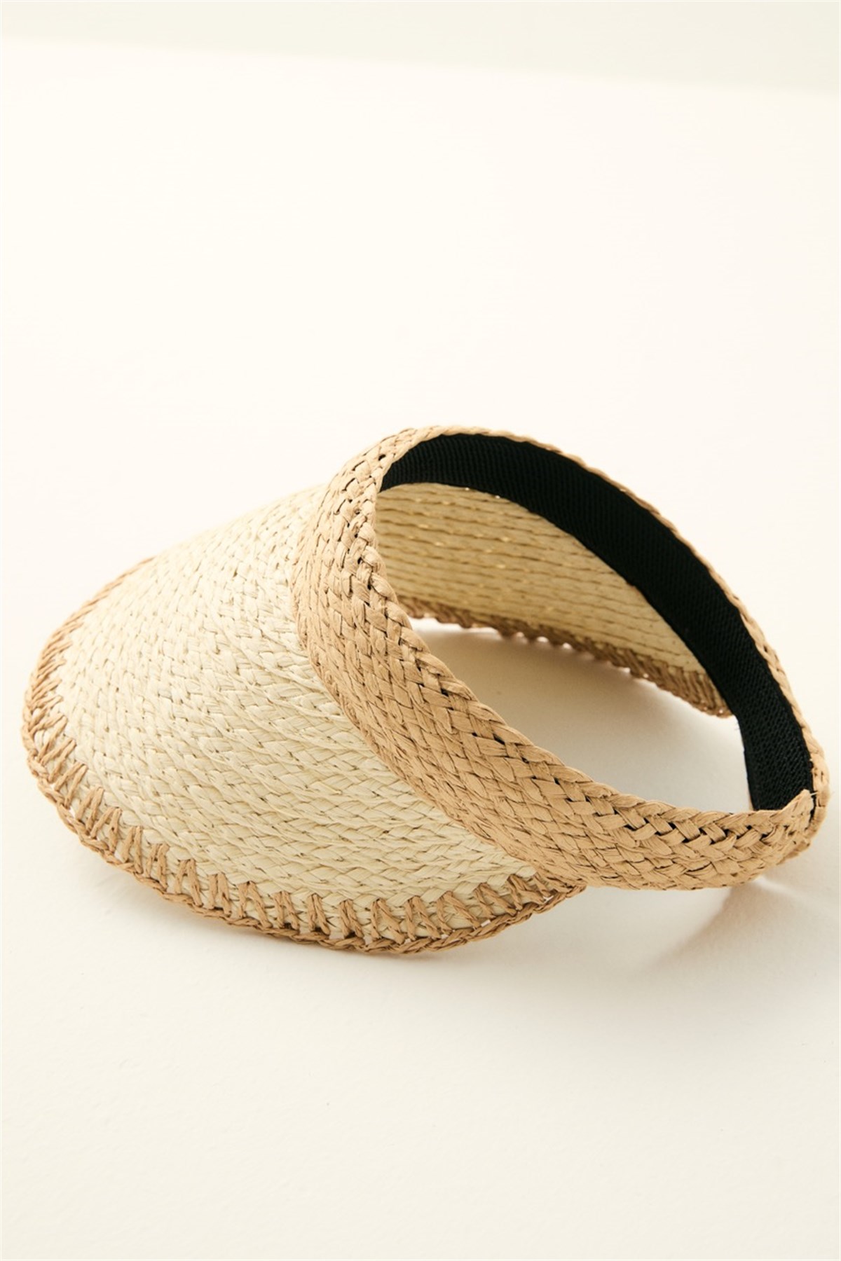 Biyesi Zikzak Detaylı Hasır Vizör Şapka - Bej