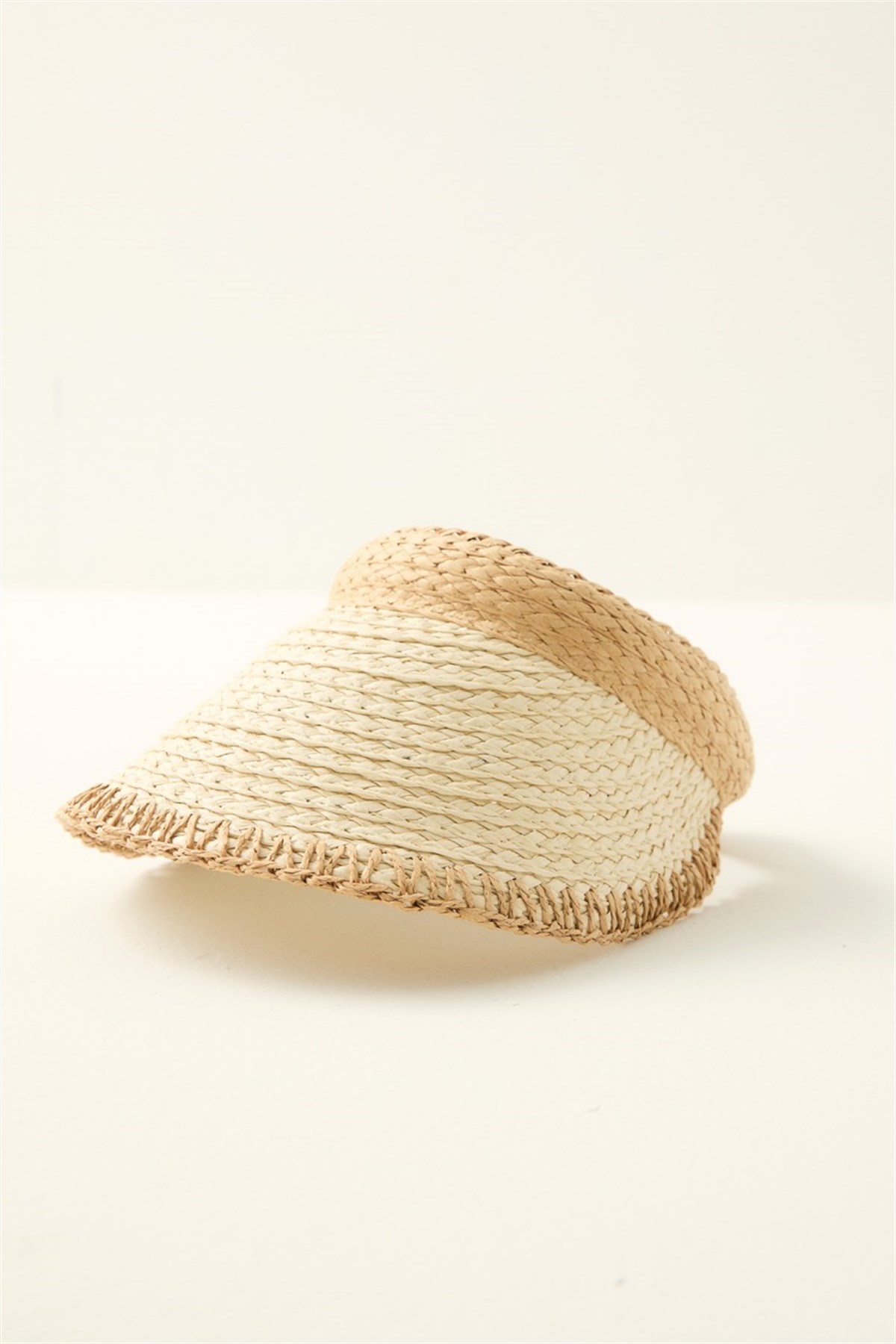 Biyesi Zikzak Detaylı Hasır Vizör Şapka - Bej