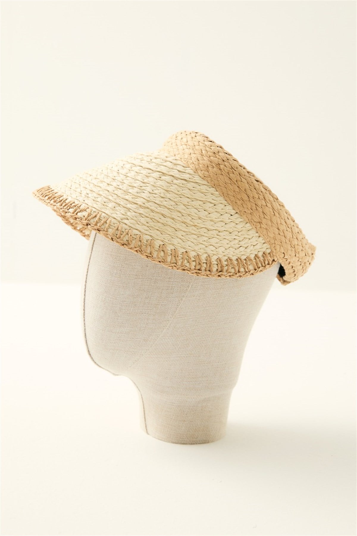 Biyesi Zikzak Detaylı Hasır Vizör Şapka - Bej