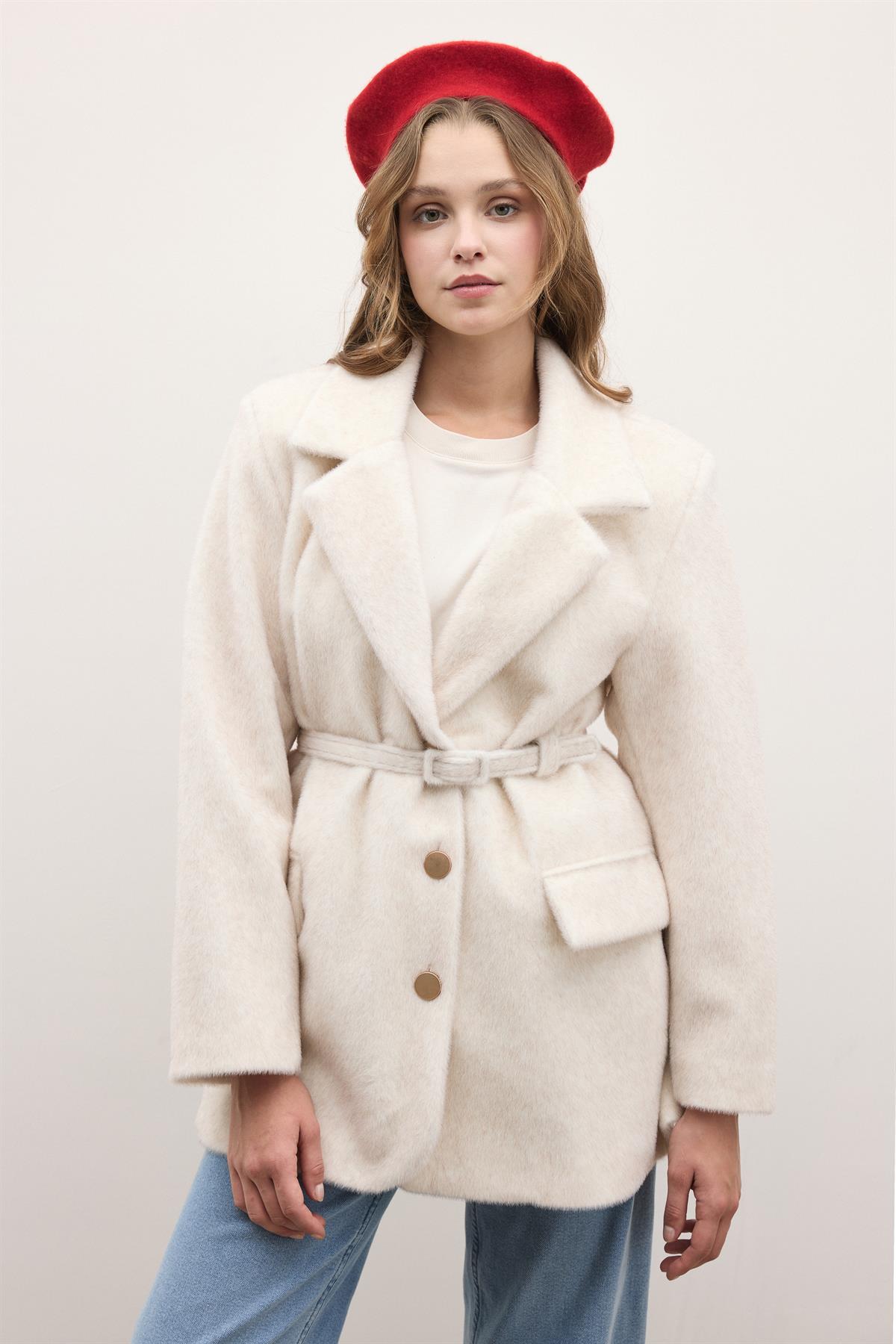 Blazer Goldfox Kemerli Ceket - Ekru