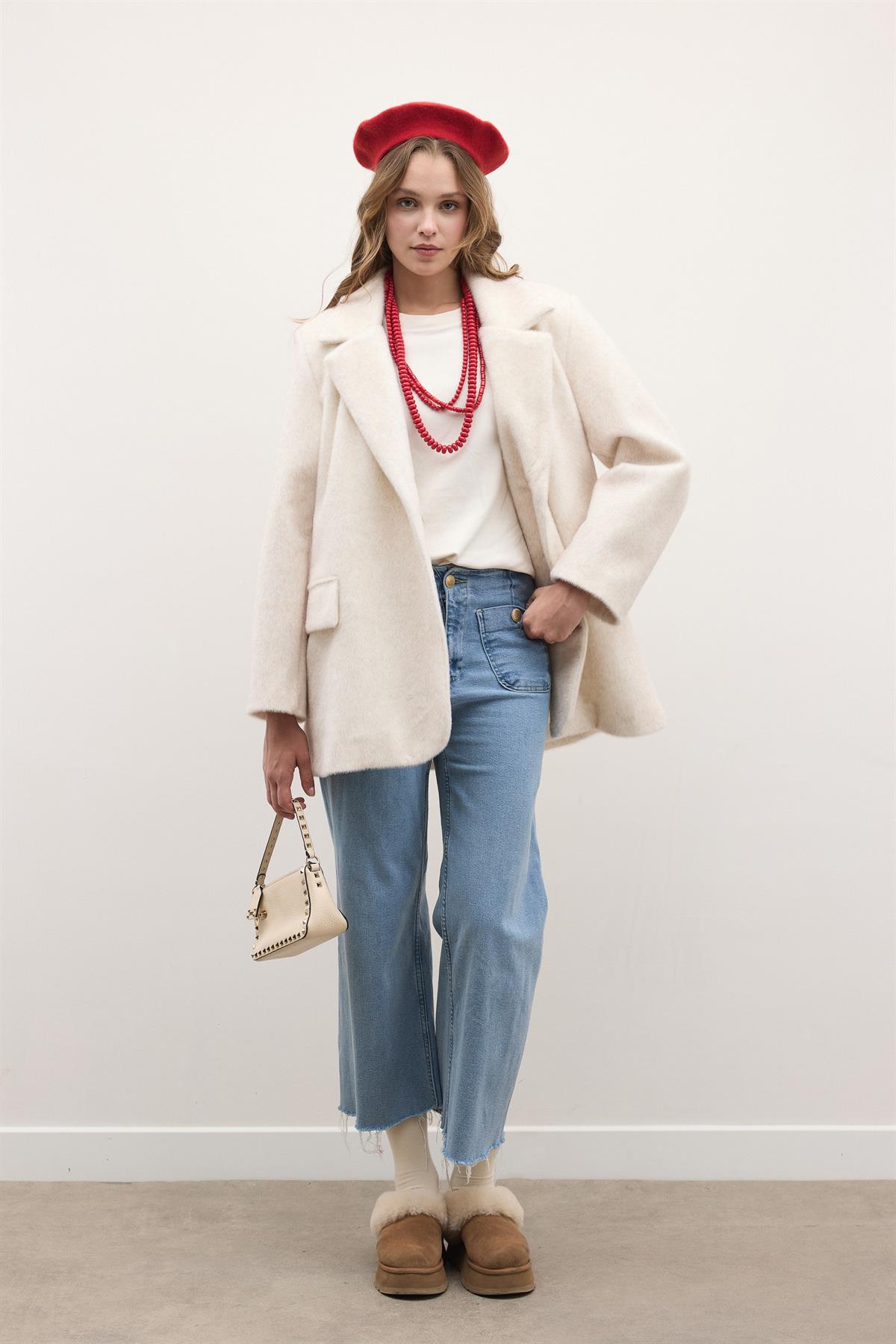 Blazer Goldfox Kemerli Ceket - Ekru