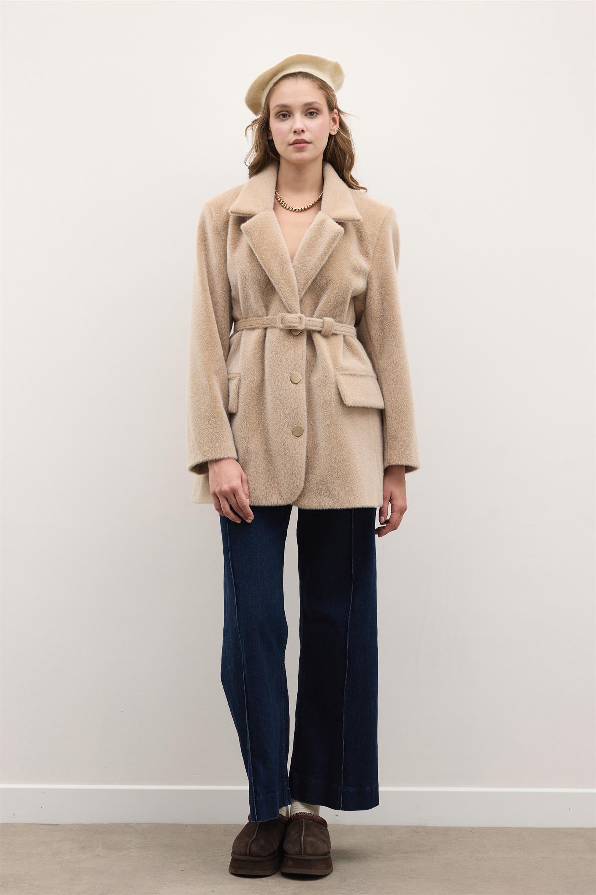 Blazer Goldfox Kemerli Ceket - Mocha