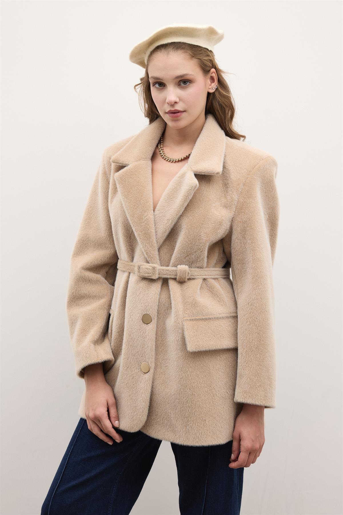 Blazer Goldfox Kemerli Ceket - Mocha