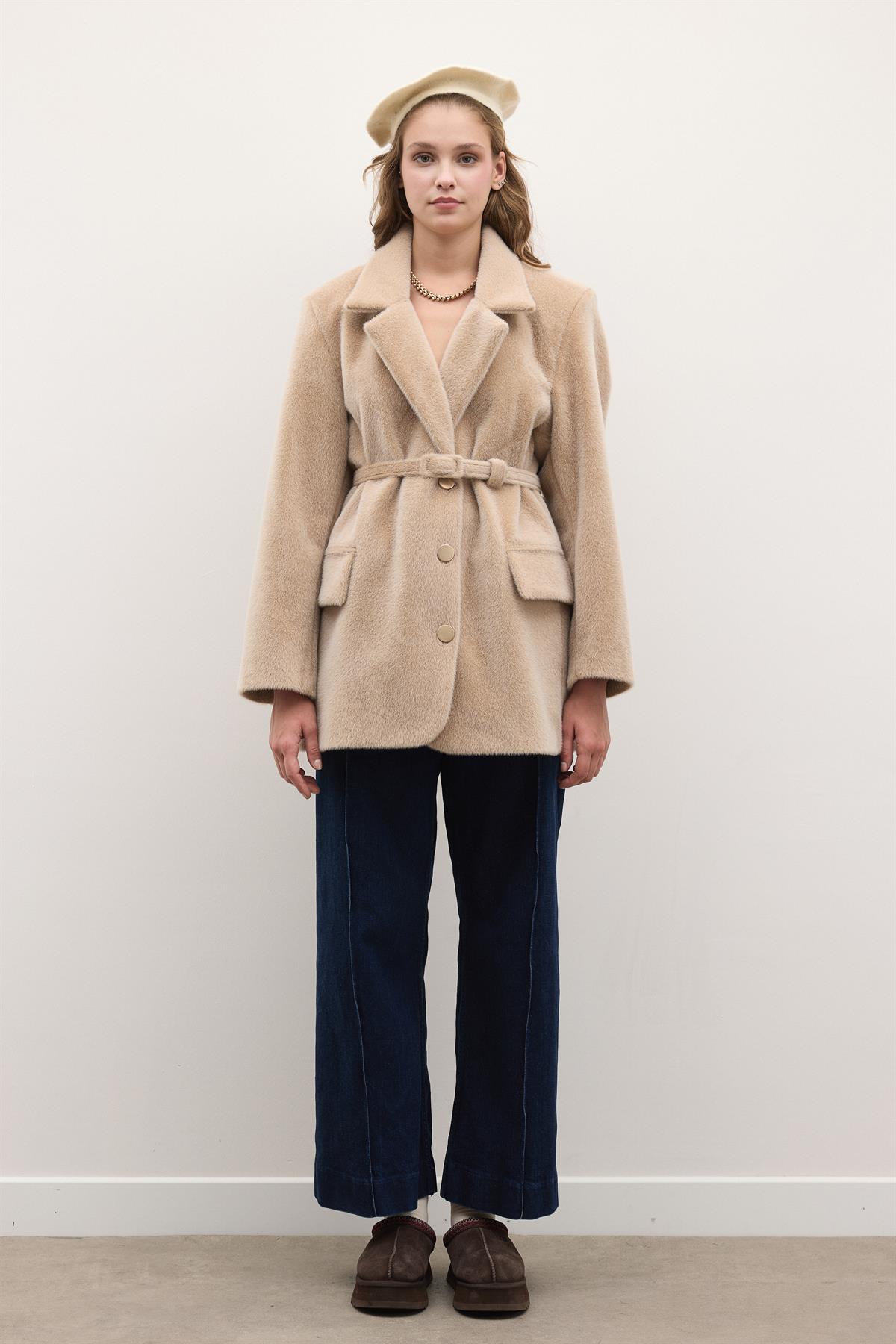 Blazer Goldfox Kemerli Ceket - Mocha