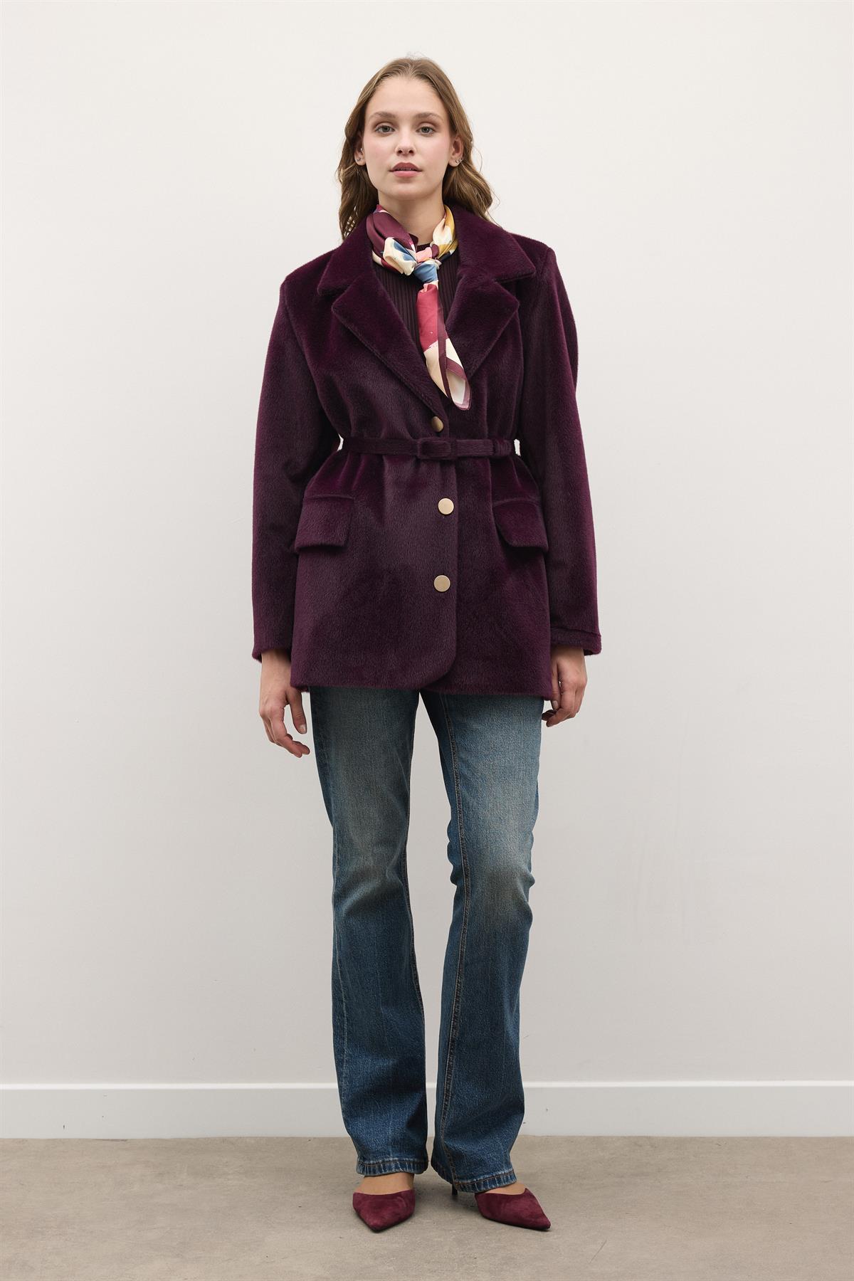 Blazer Goldfox Kemerli Ceket - Mürdüm