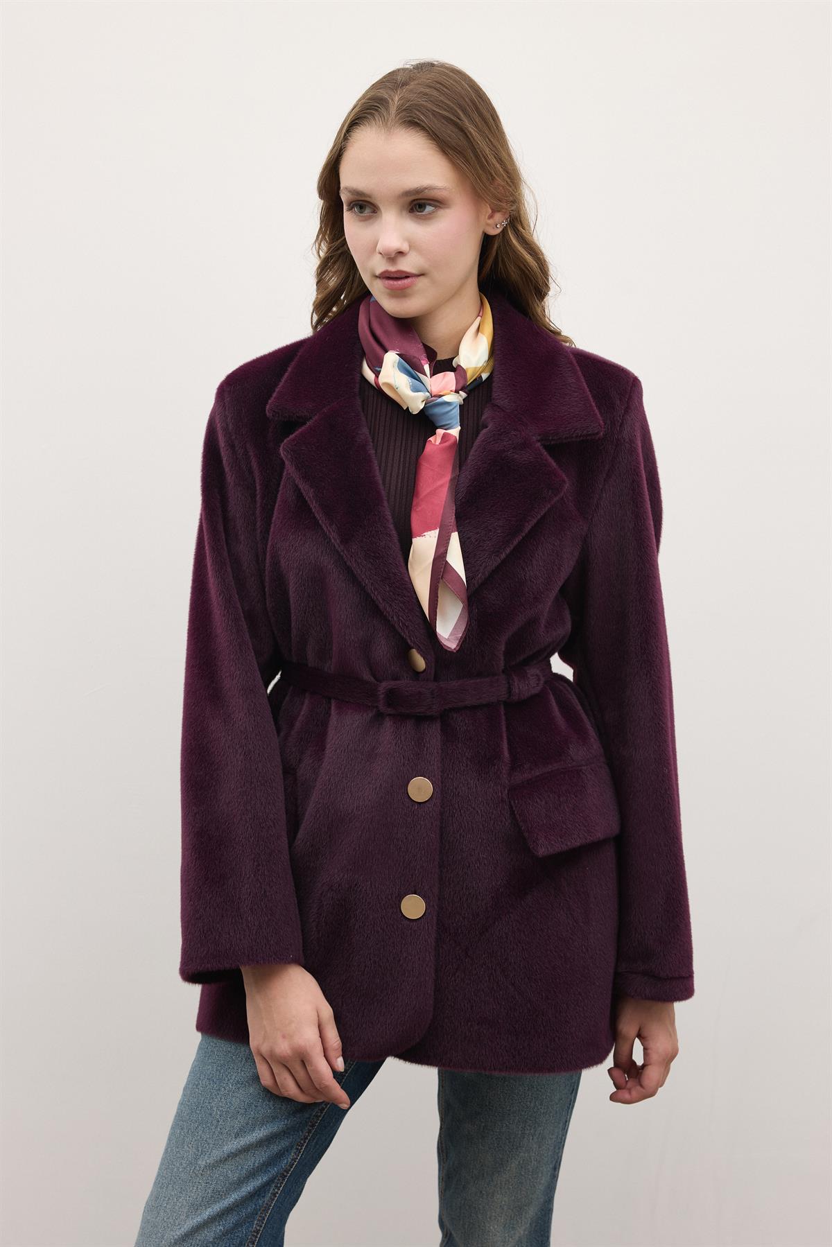 Blazer Goldfox Kemerli Ceket - Mürdüm