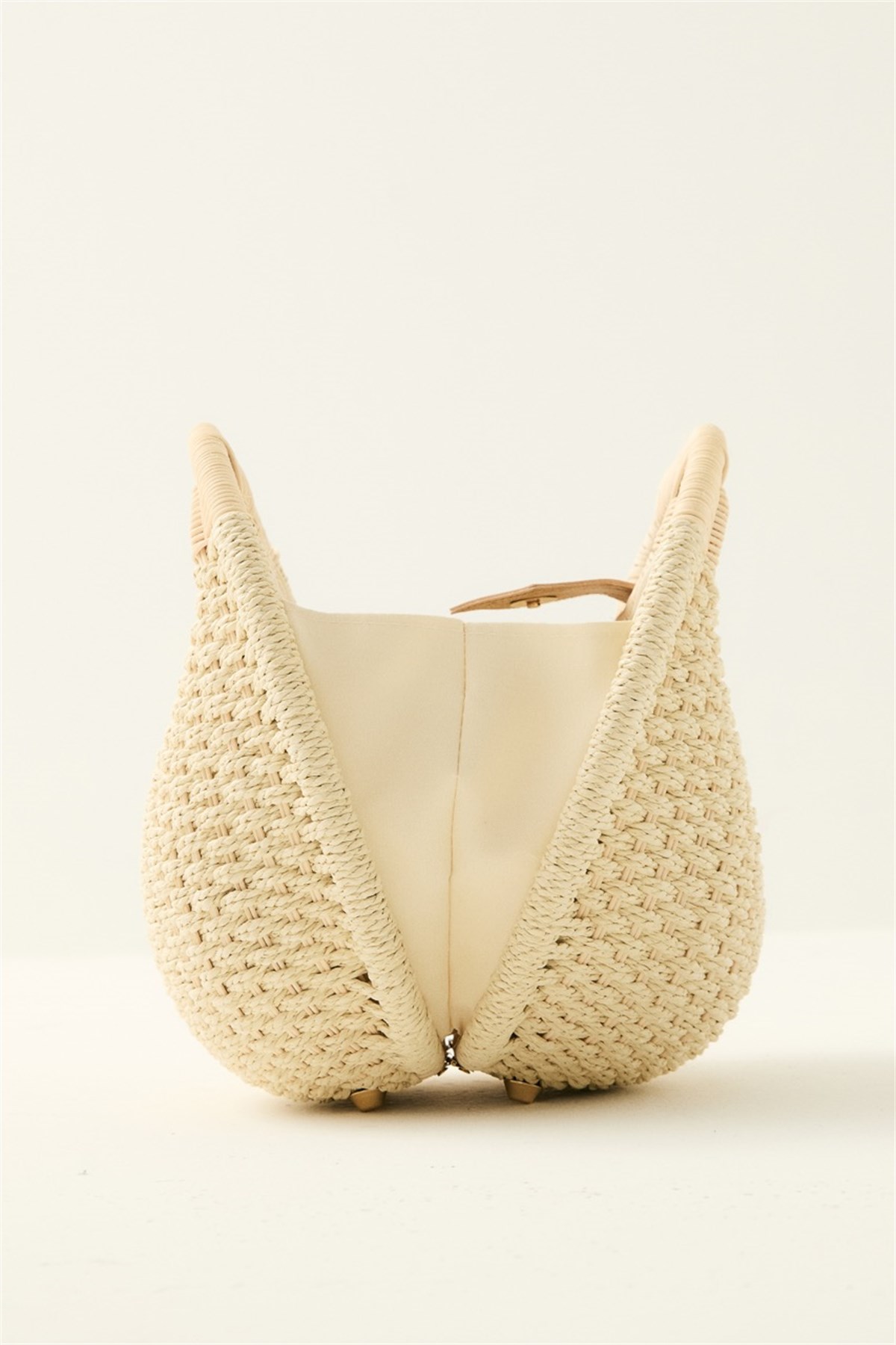 Bombel Hasır Örgü Çanta - Bej