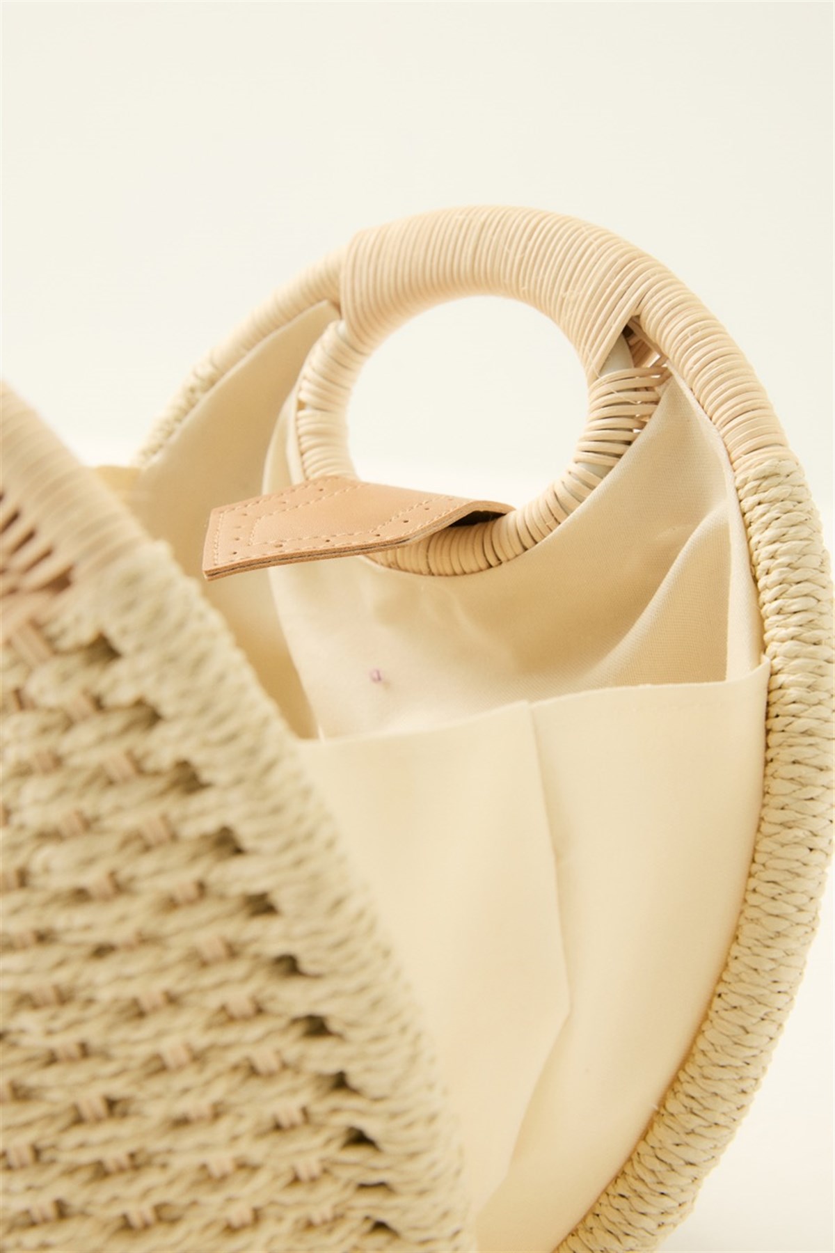 Bombel Hasır Örgü Çanta - Bej