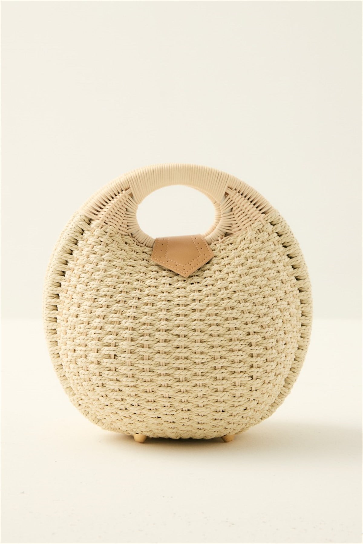 Bombel Hasır Örgü Çanta - Bej