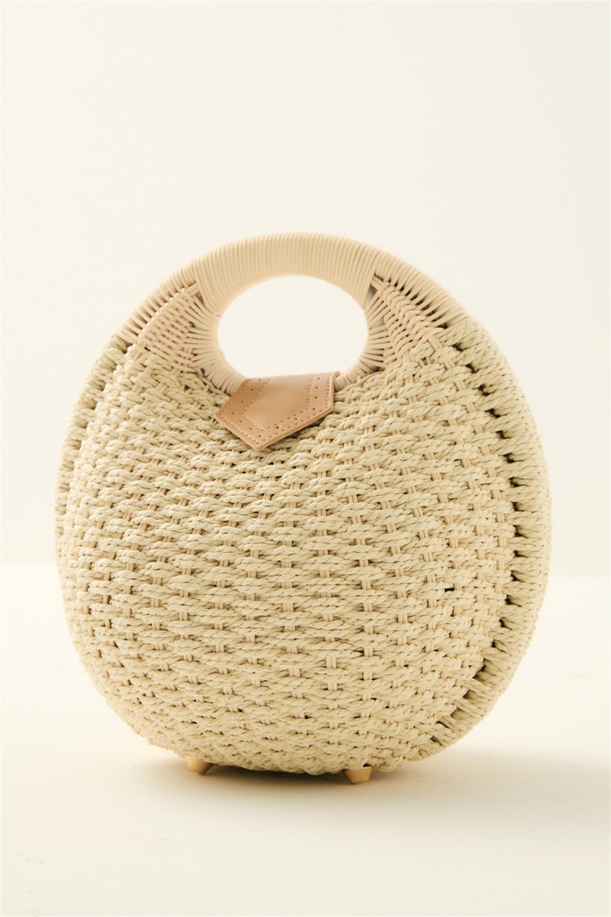 Bombel Hasır Örgü Çanta - Bej