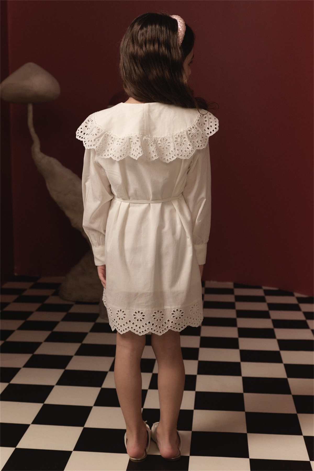 Brode Detay Pamuklu Elbise - Ekru