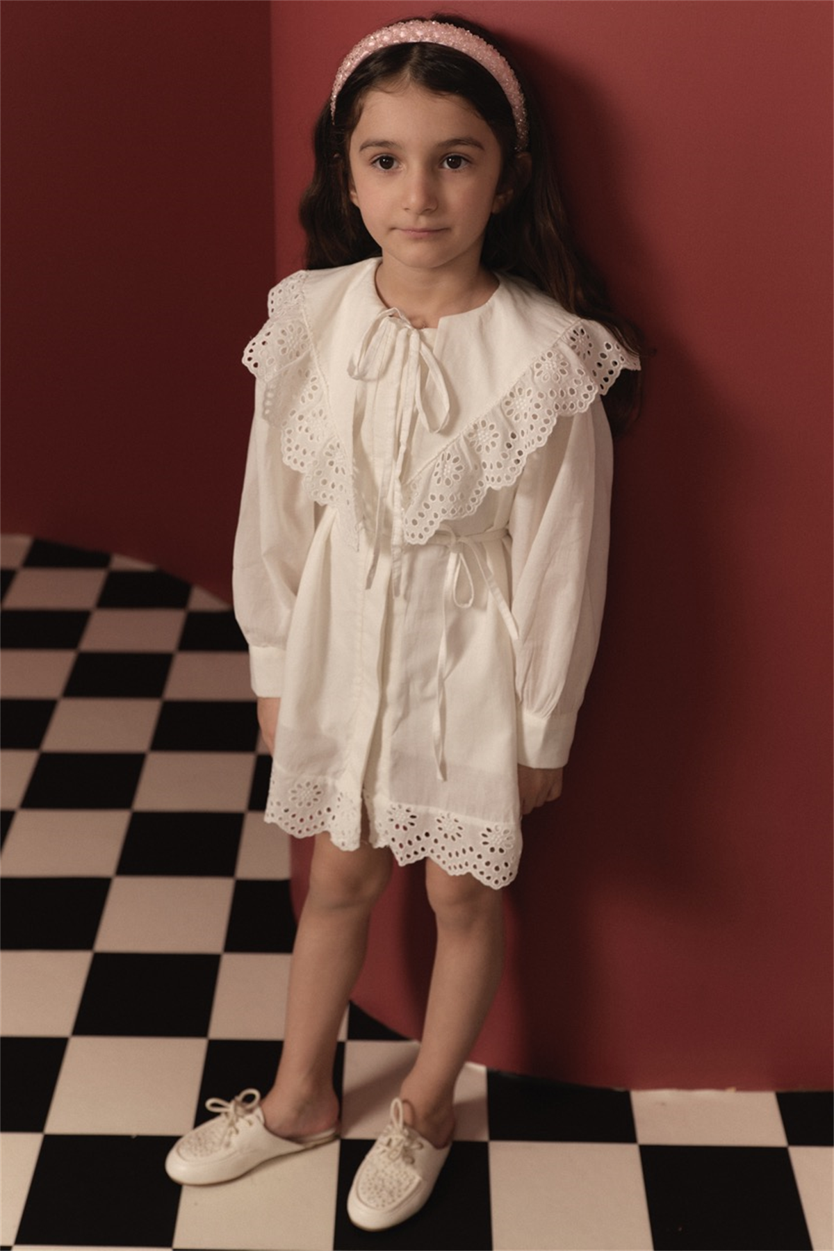 Brode Detay Pamuklu Elbise - Ekru