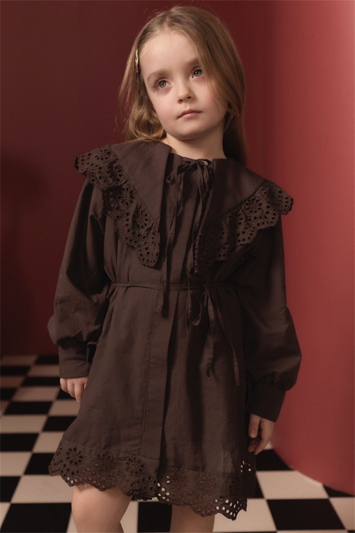 Brode Detay Pamuklu Elbise - Kahve