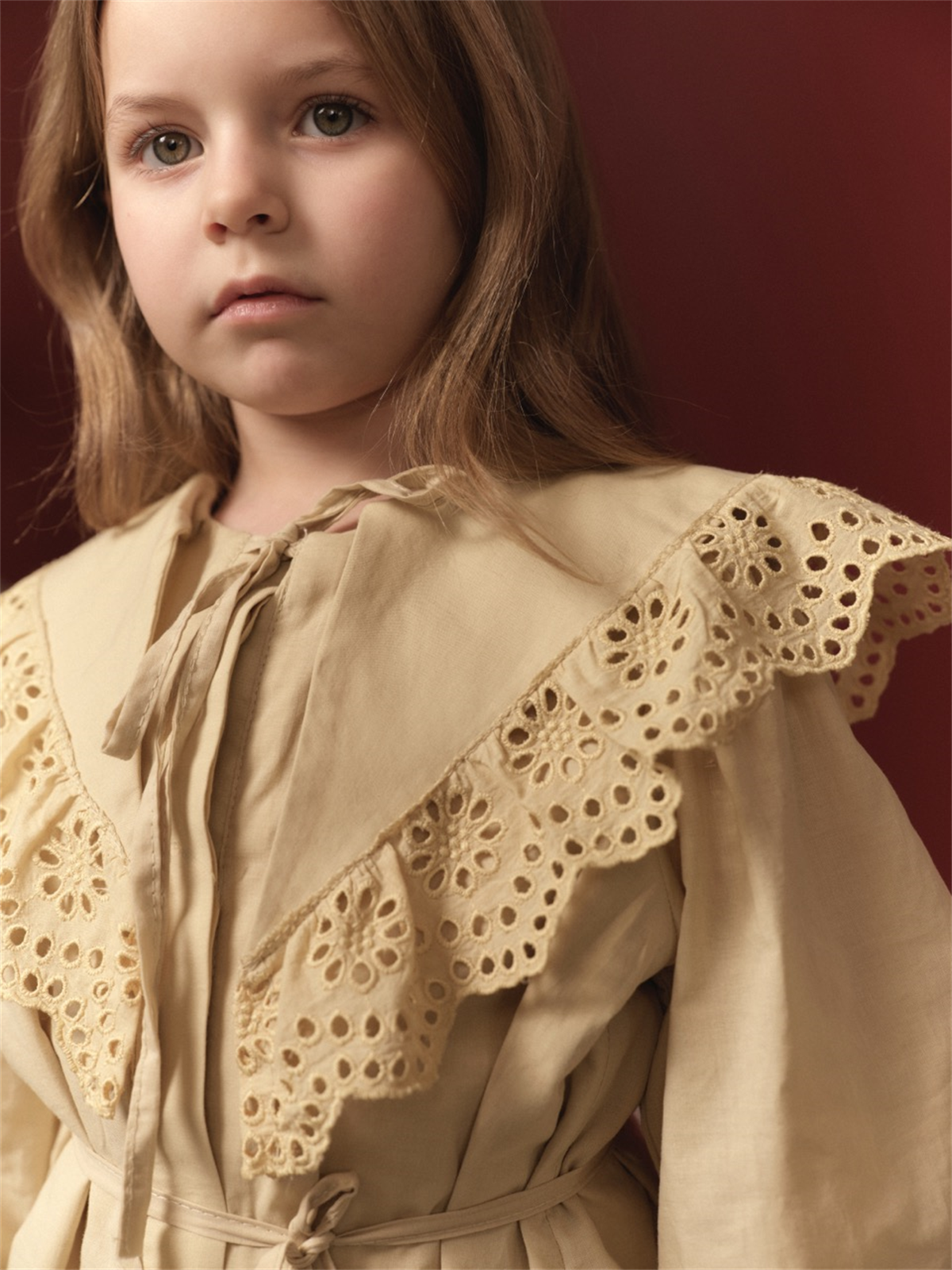 Brode Detay Pamuklu Elbise - Sarı