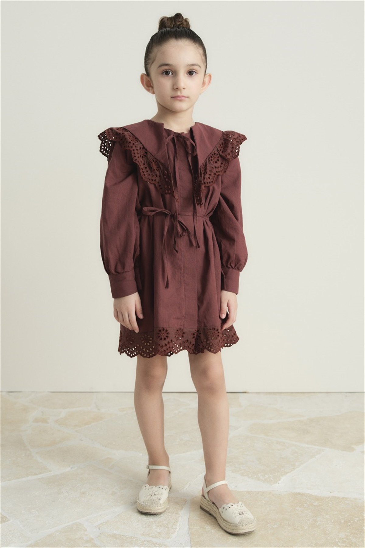 Brode Detay Pamuklu Elbise - Vişne