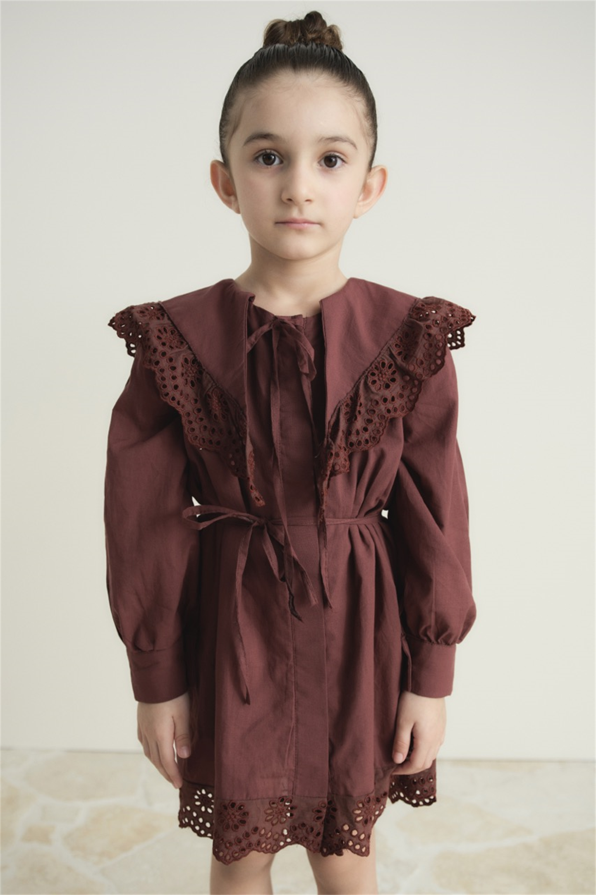 Brode Detay Pamuklu Elbise - Vişne