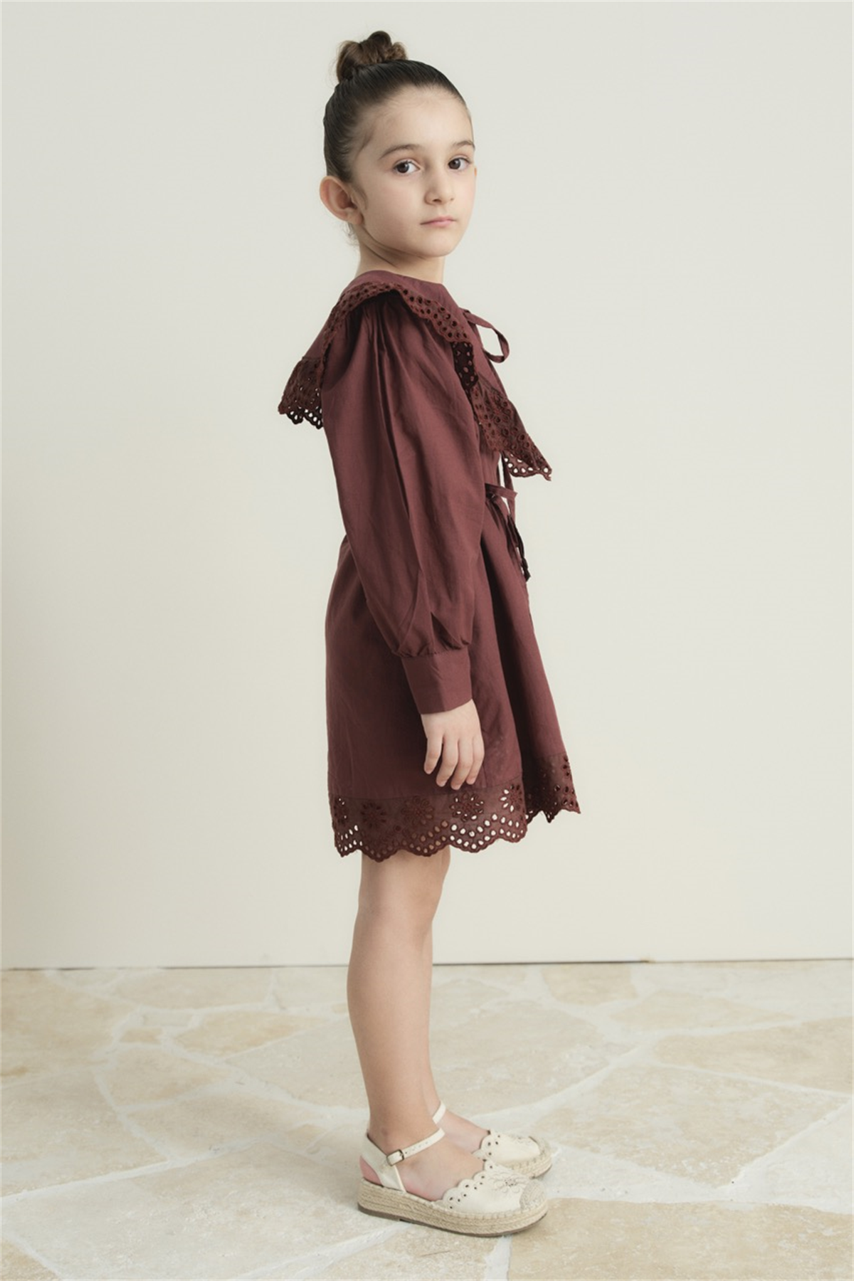 Brode Detay Pamuklu Elbise - Vişne