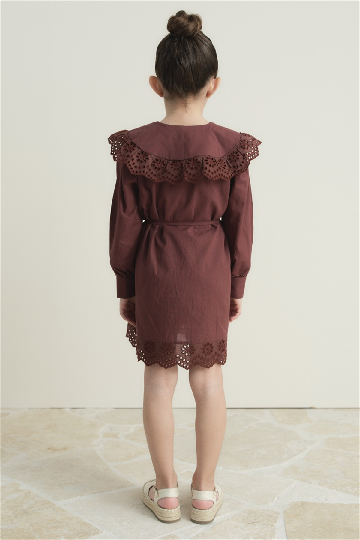 Brode Detay Pamuklu Elbise - Vişne